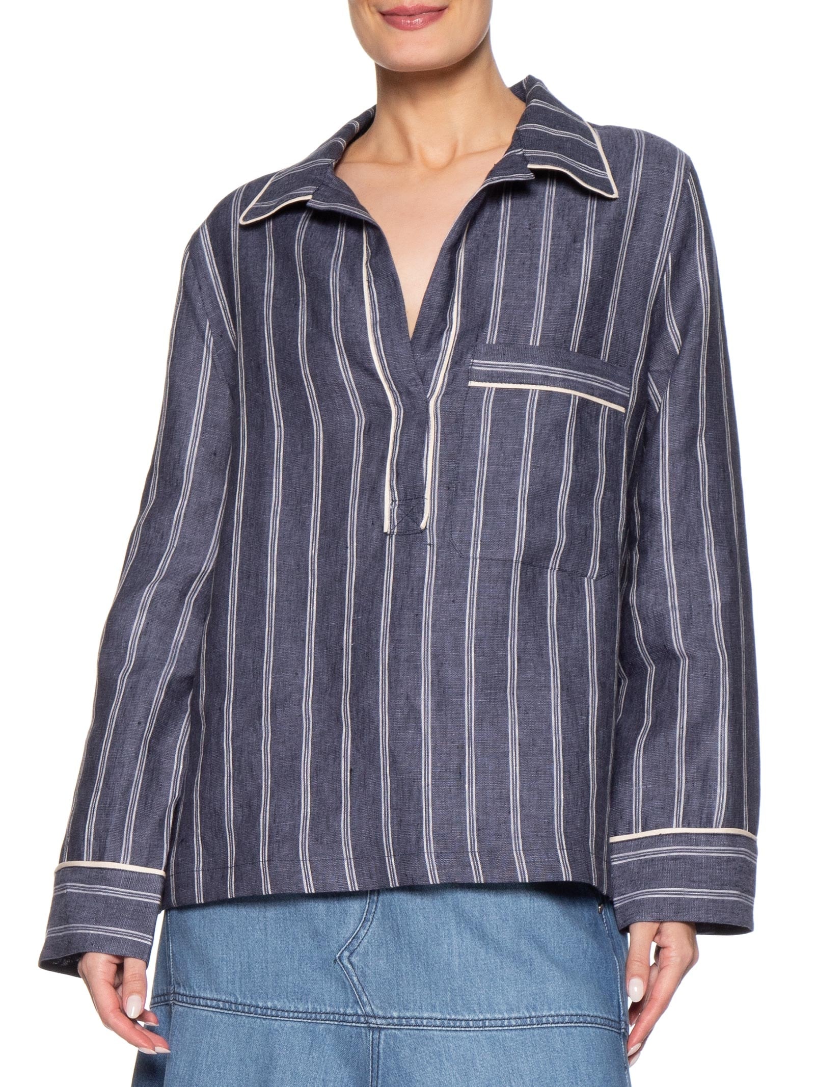 Camisa Polo Feminina Listras Azul Animale