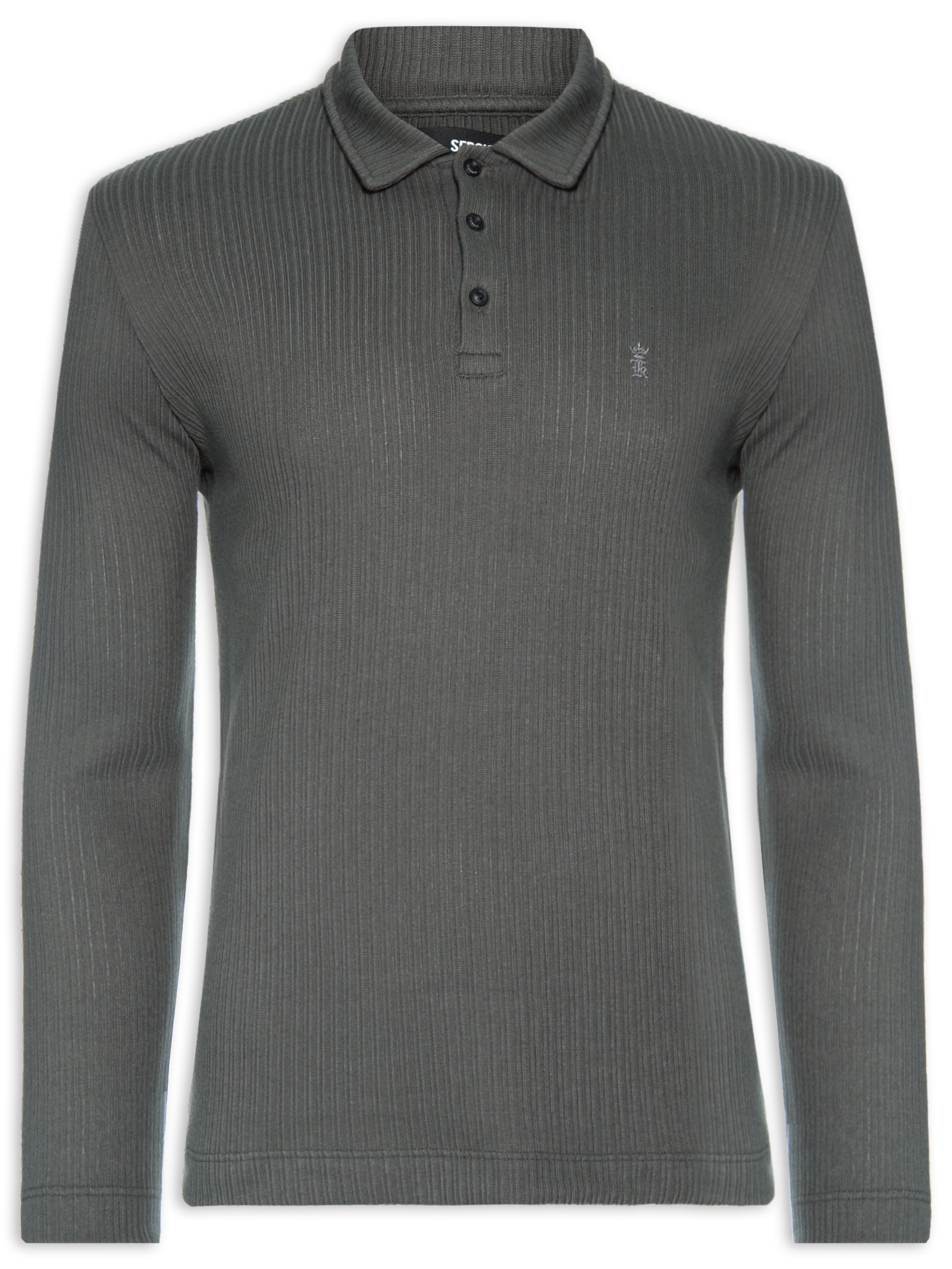 Camisa Polo Masculina Malha Tricot Canelado Cinza Sergio K