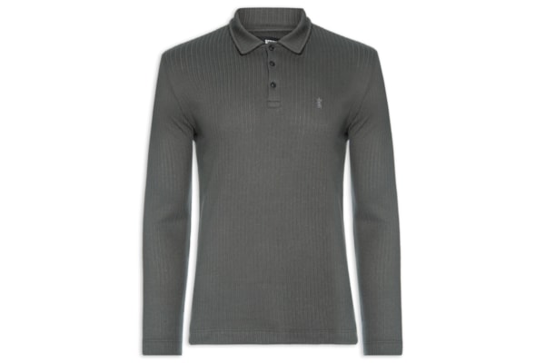 Camisa Polo Masculina Malha Tricot Canelado - Cinza