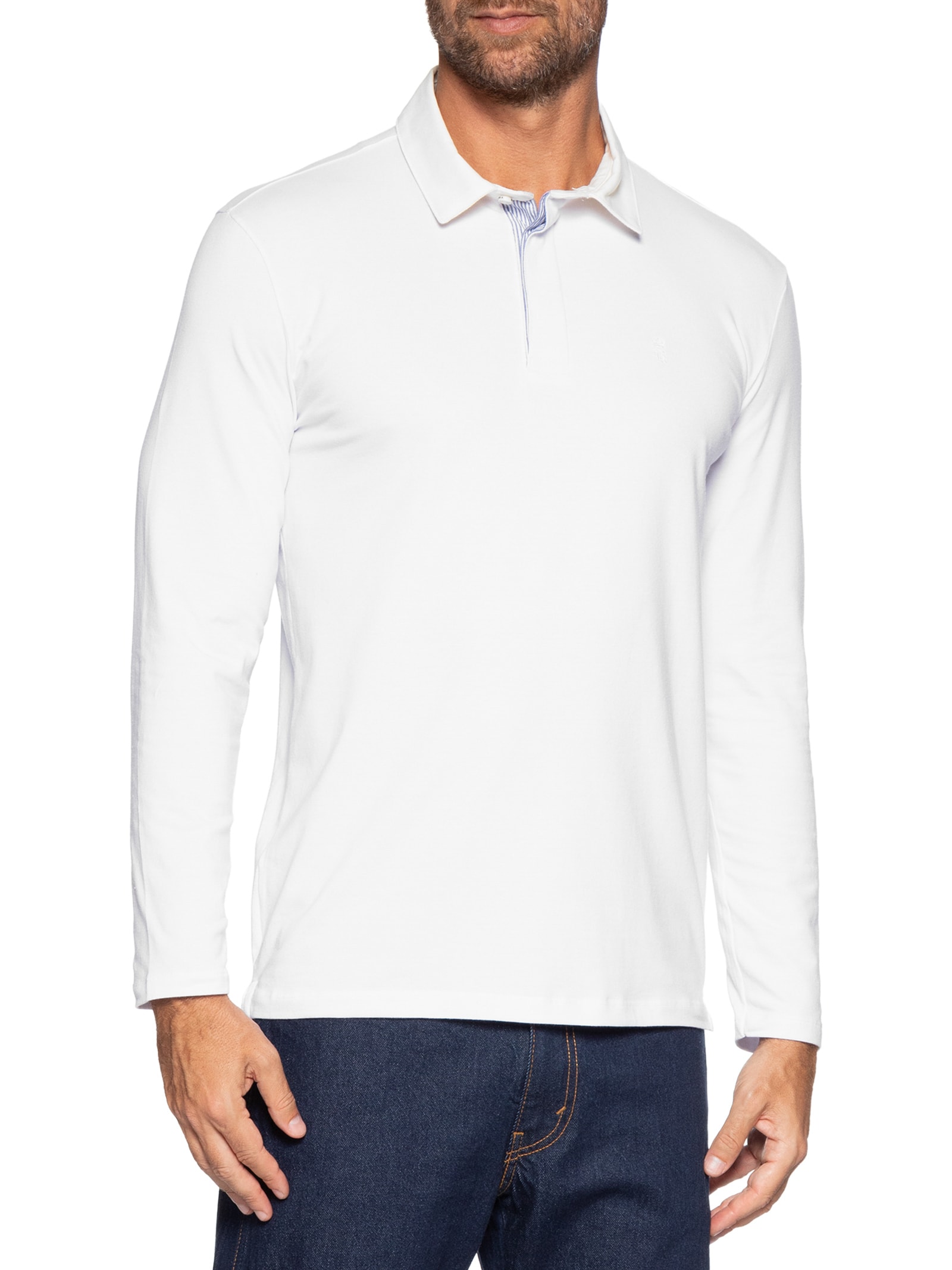 Camisa Polo Masculina Manga Longa Rugby  – Branco Sergio K
