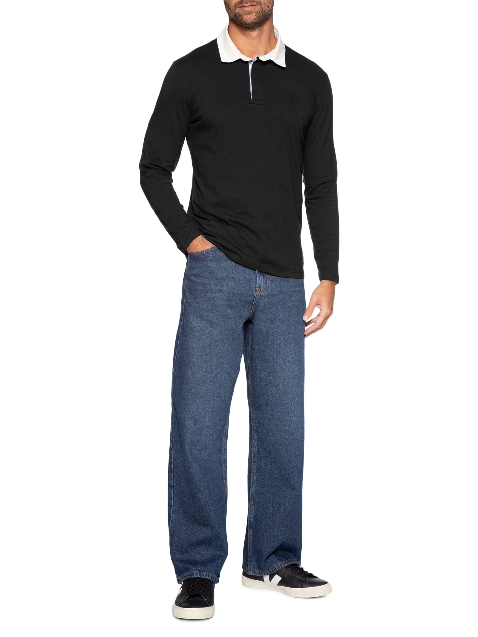 Camisa Polo Masculina Manga Longa – Preto Sergio K