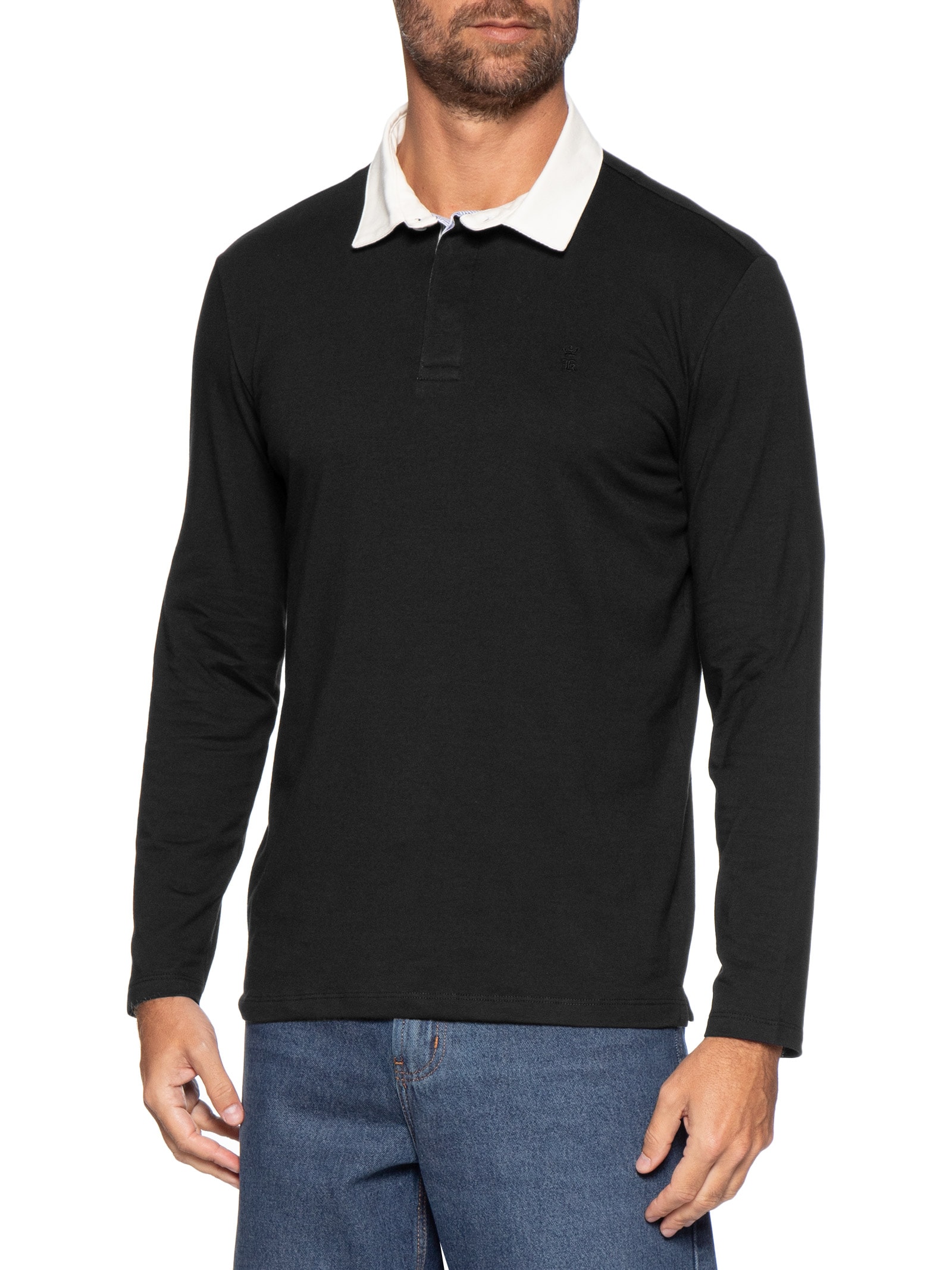 Camisa Polo Masculina Manga Longa – Preto Sergio K