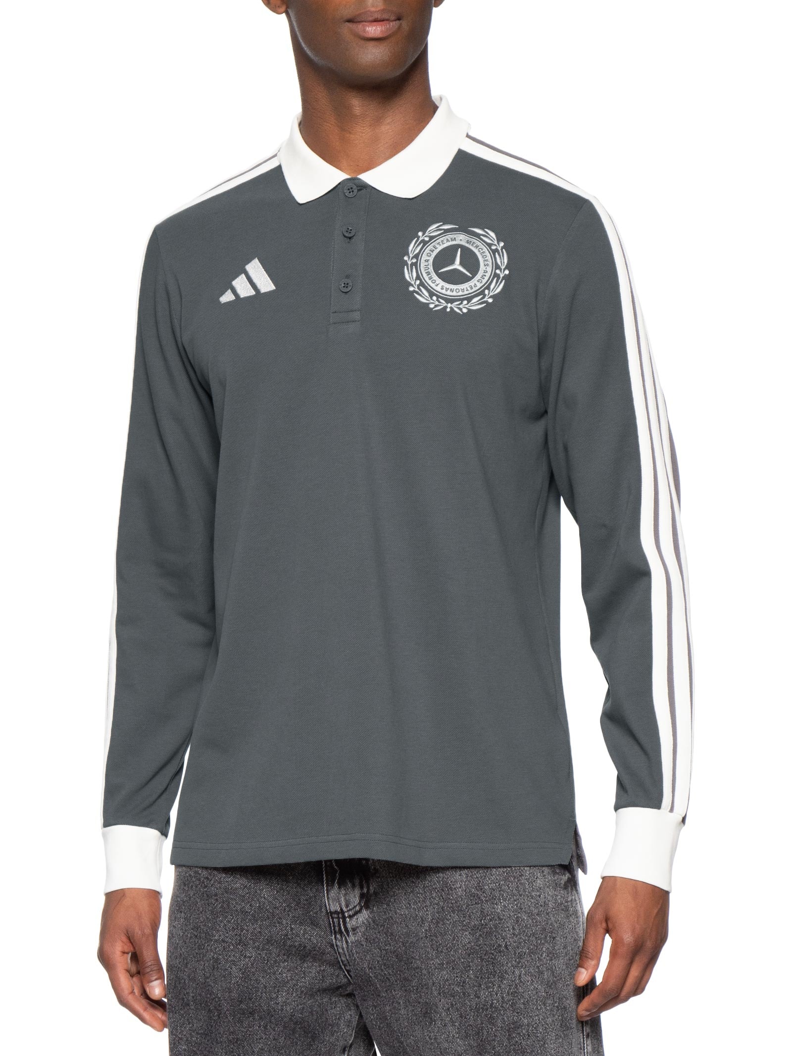 Camisa Polo Masculina Mercedes Amg Petronas Cinza Adidas + Mercedes