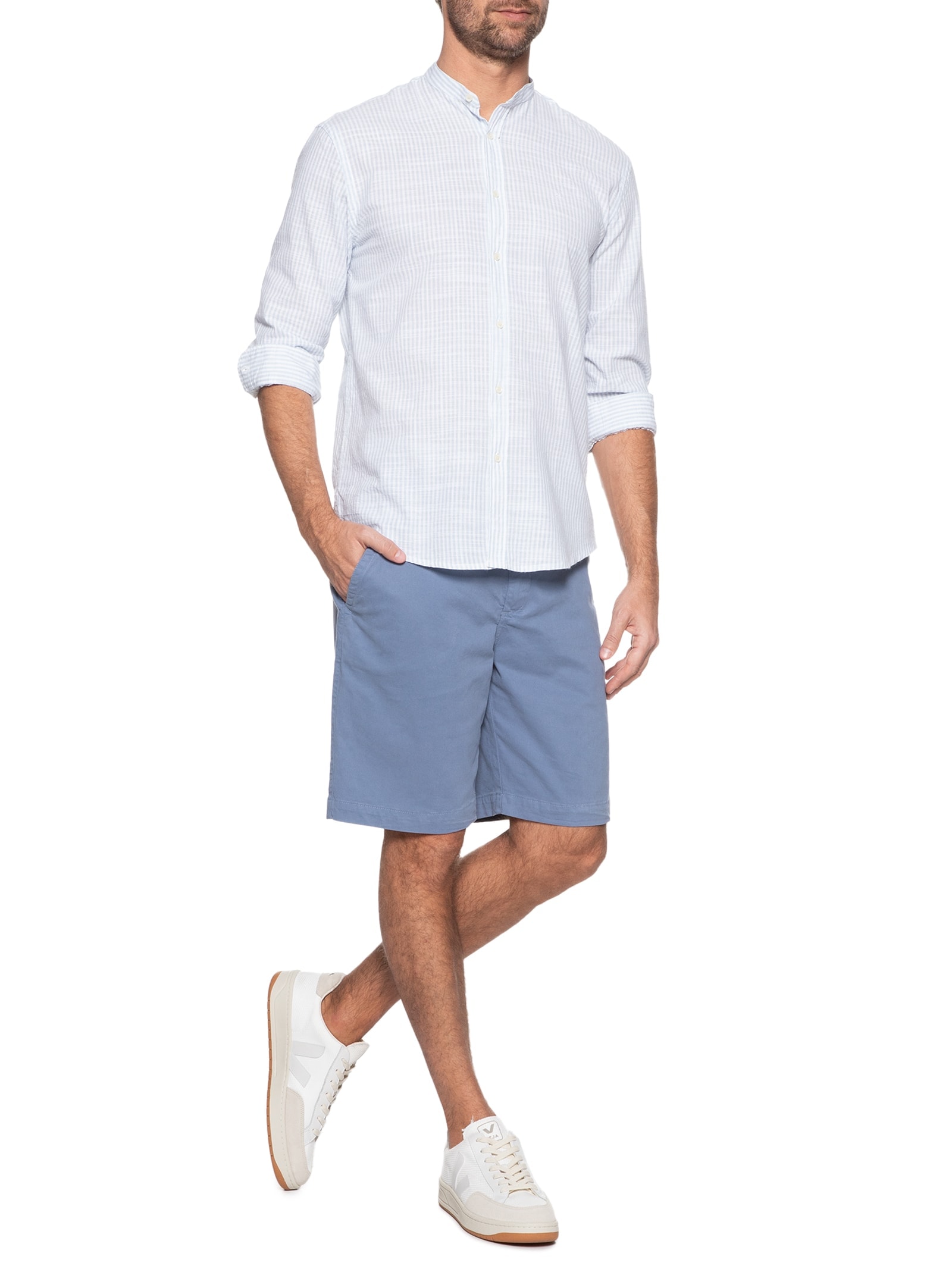 Camisa Rege Padre Flame Listrado (MO) Branco Aramis