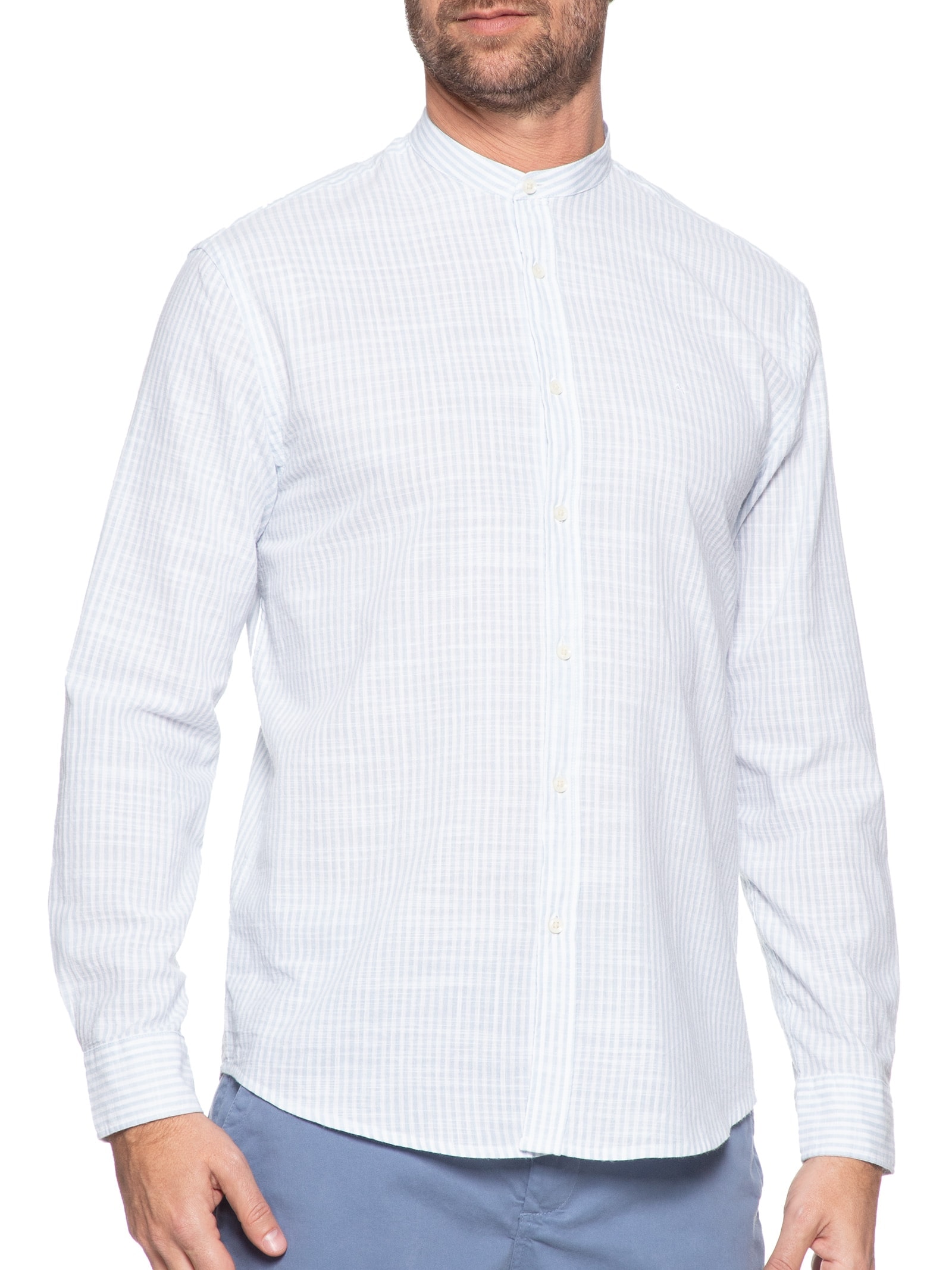 Camisa Rege Padre Flame Listrado (MO) Branco Aramis
