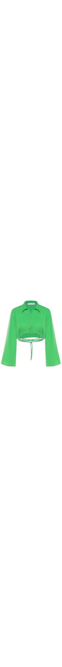 Camisa Sarja Cropped Manga Flare - Verde