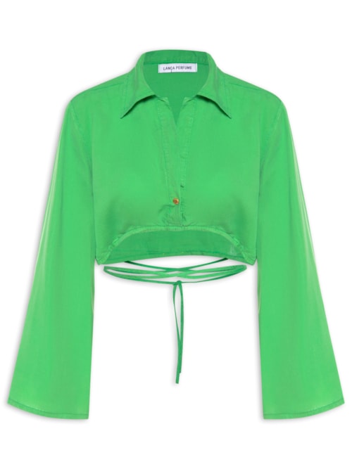 Camisa Sarja Cropped Manga Flare - Verde