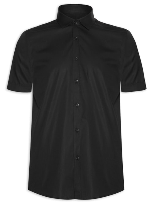 Camisa Slim Tricoline Stretch Liso (MO) - Preto