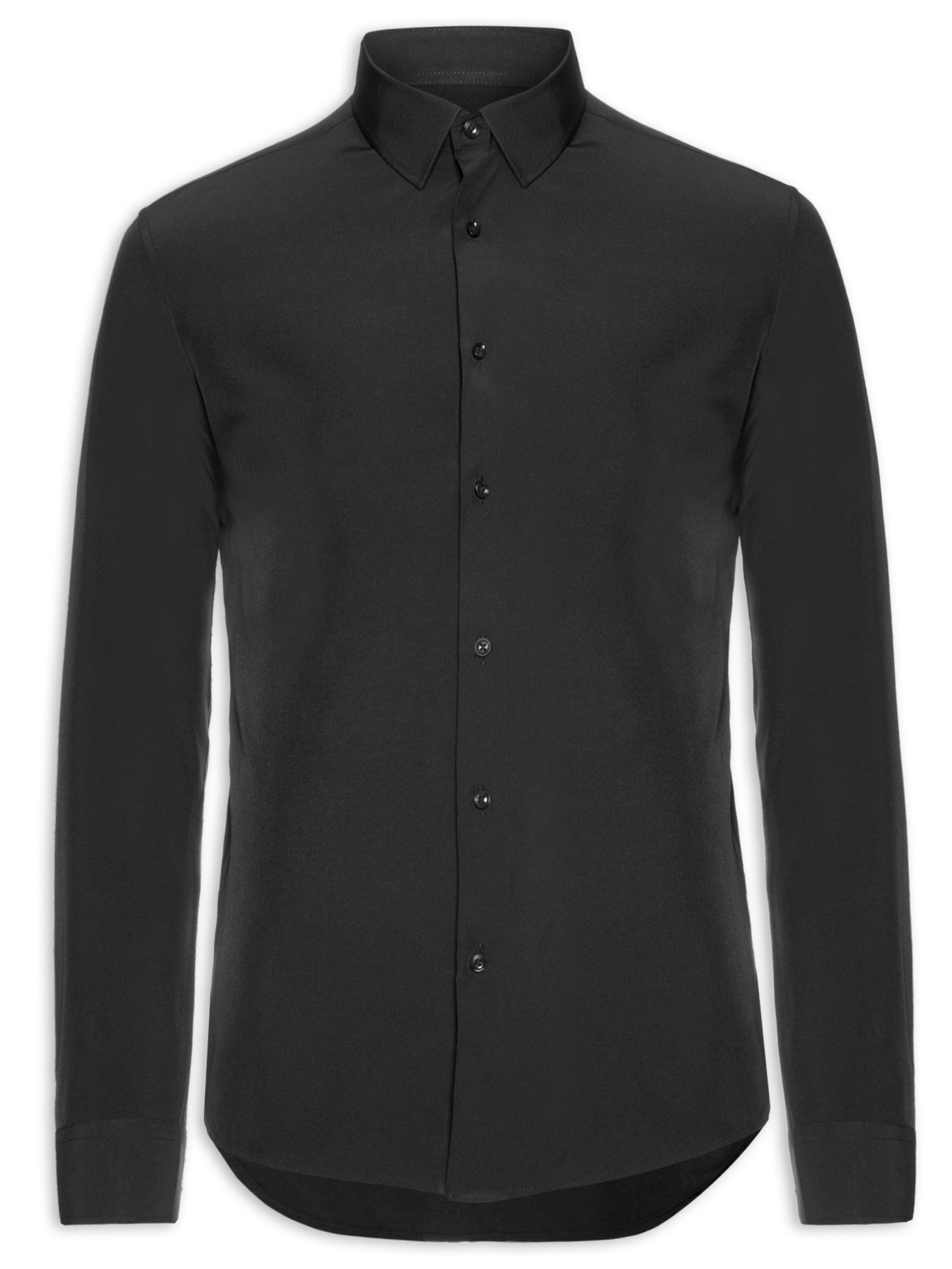 Camisa Social Masculina Manga Longa Básica Preto '2 Essential