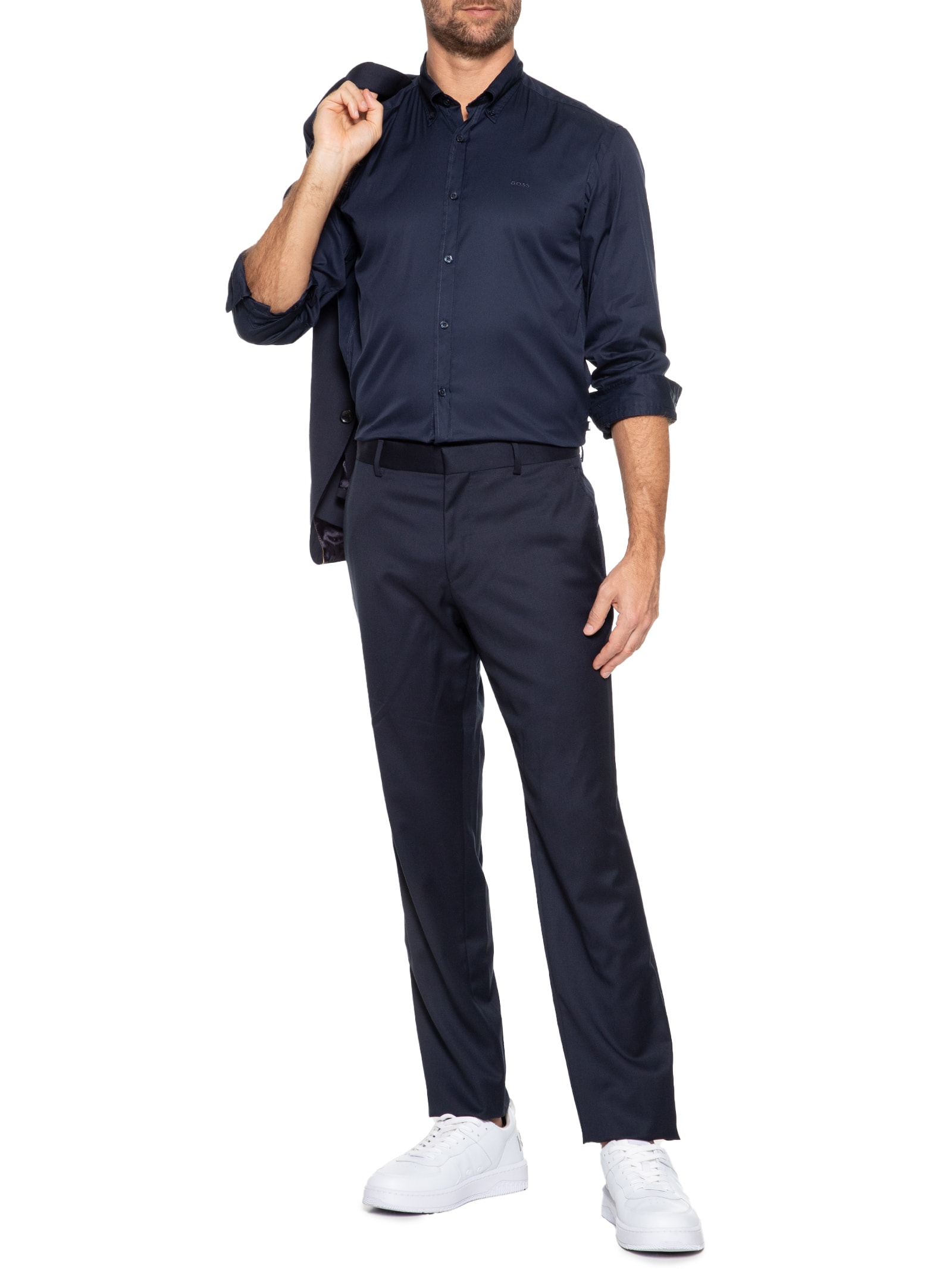 Camisa Social Masculina Manga Longa H-liam Azul Boss