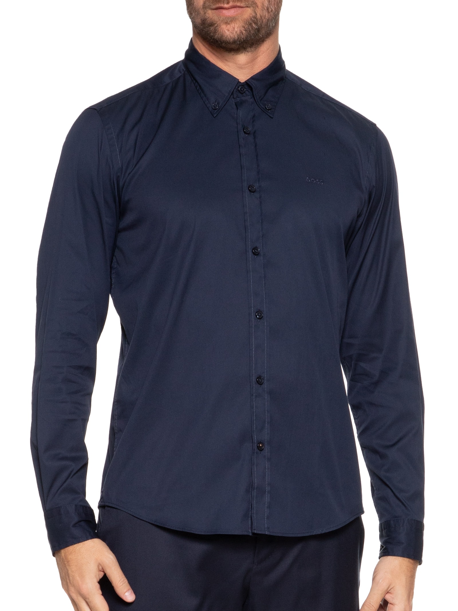 Camisa Social Masculina Manga Longa H-liam Azul Boss