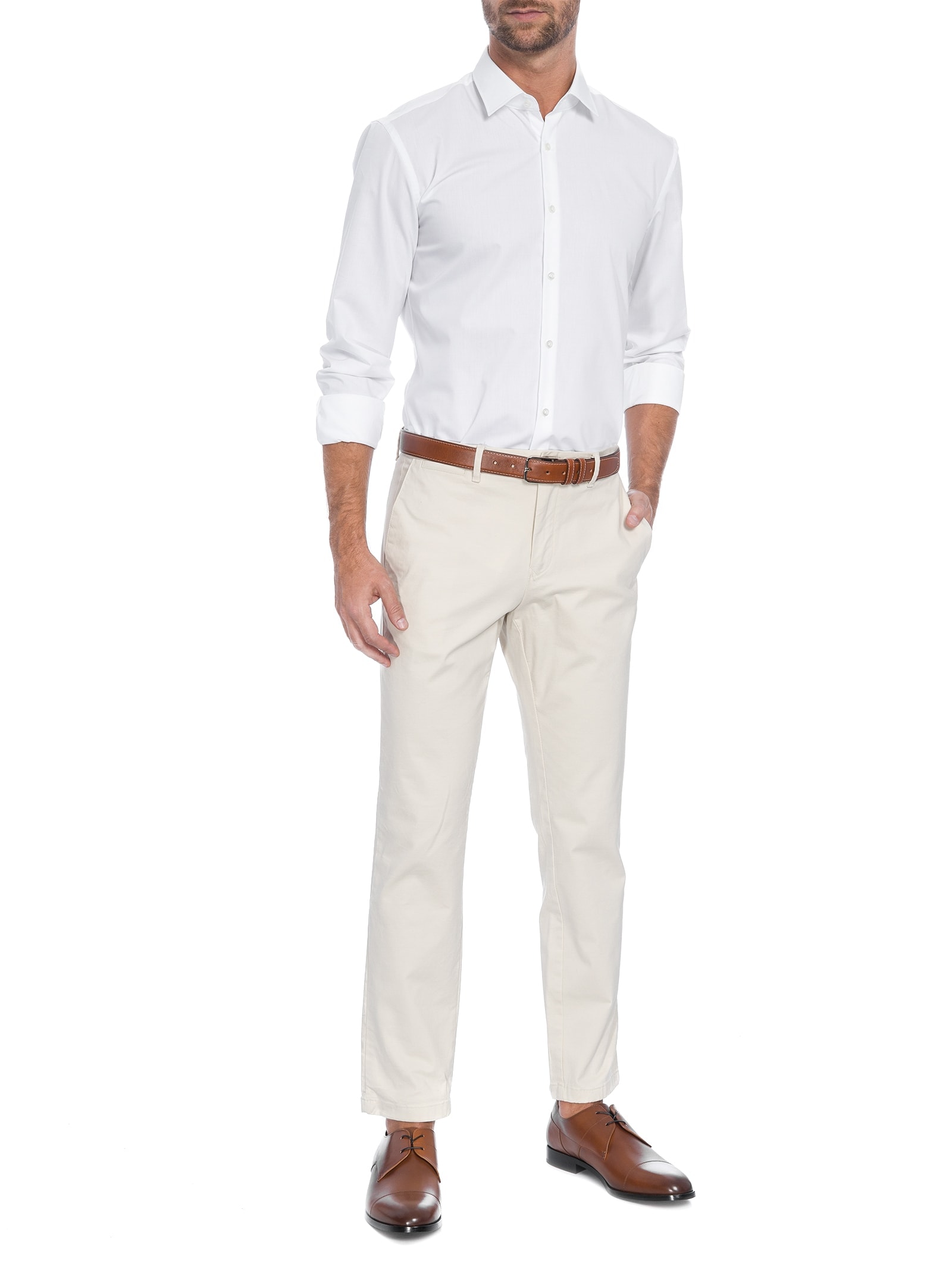 Camisa Social Masculina Manga Longa Kenno Branco Hugo