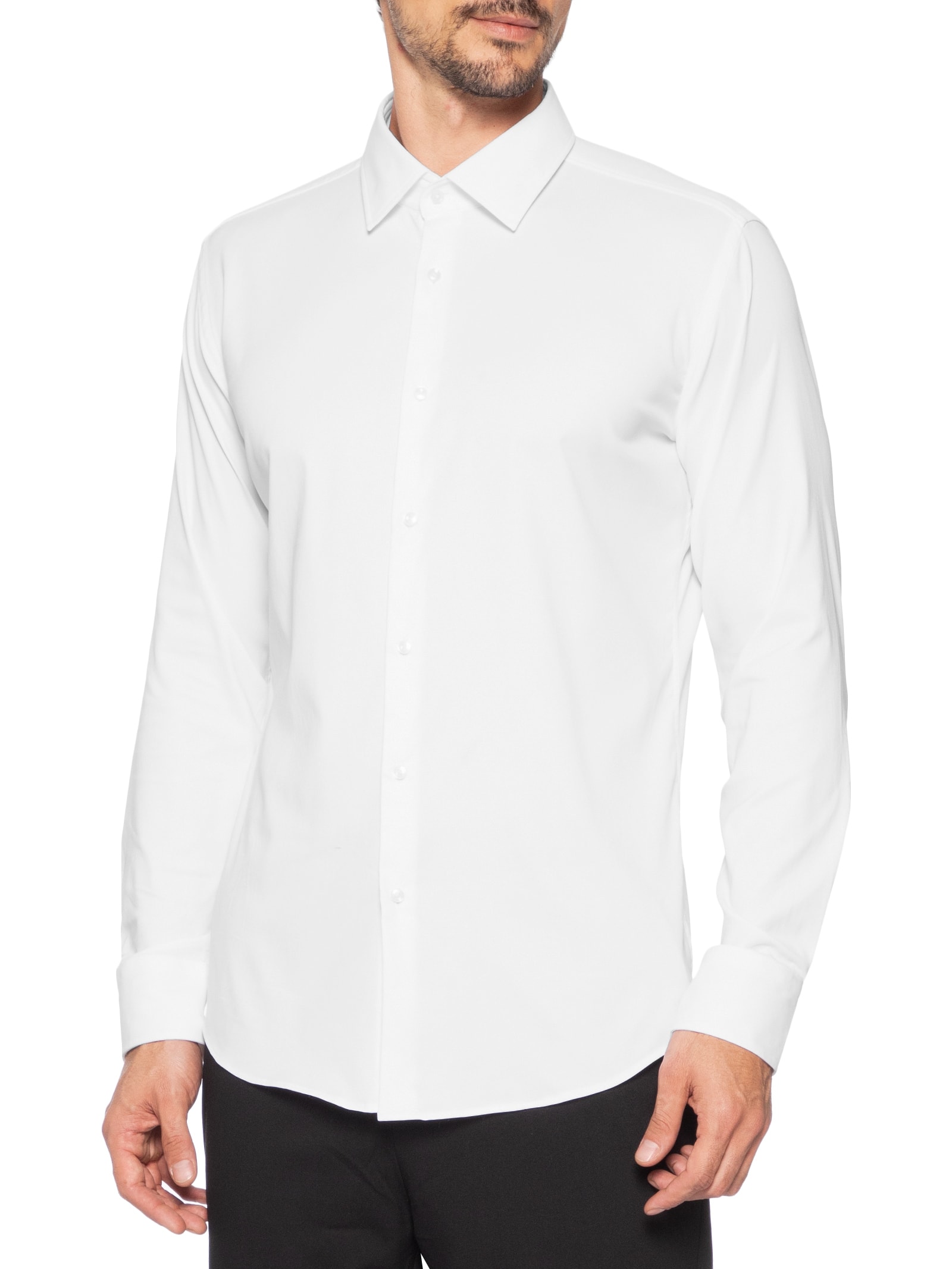 Camisa Social Masculina Manga Longa P-Hank-Kent Branco Boss