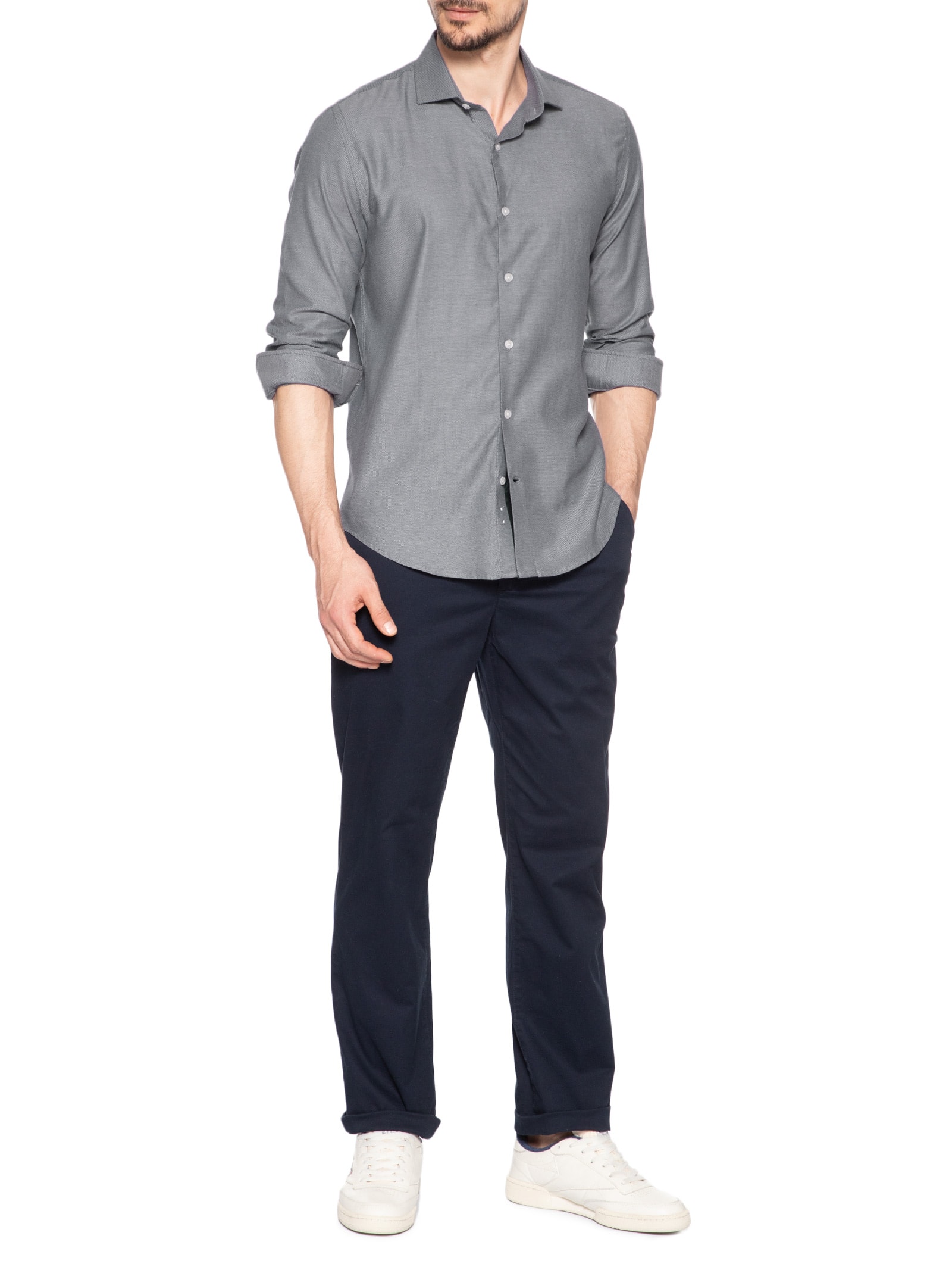 Camisa Social Masculina Maquinetada Perdiz Regular Fit Algodão Egípcio Cinza Sergio K