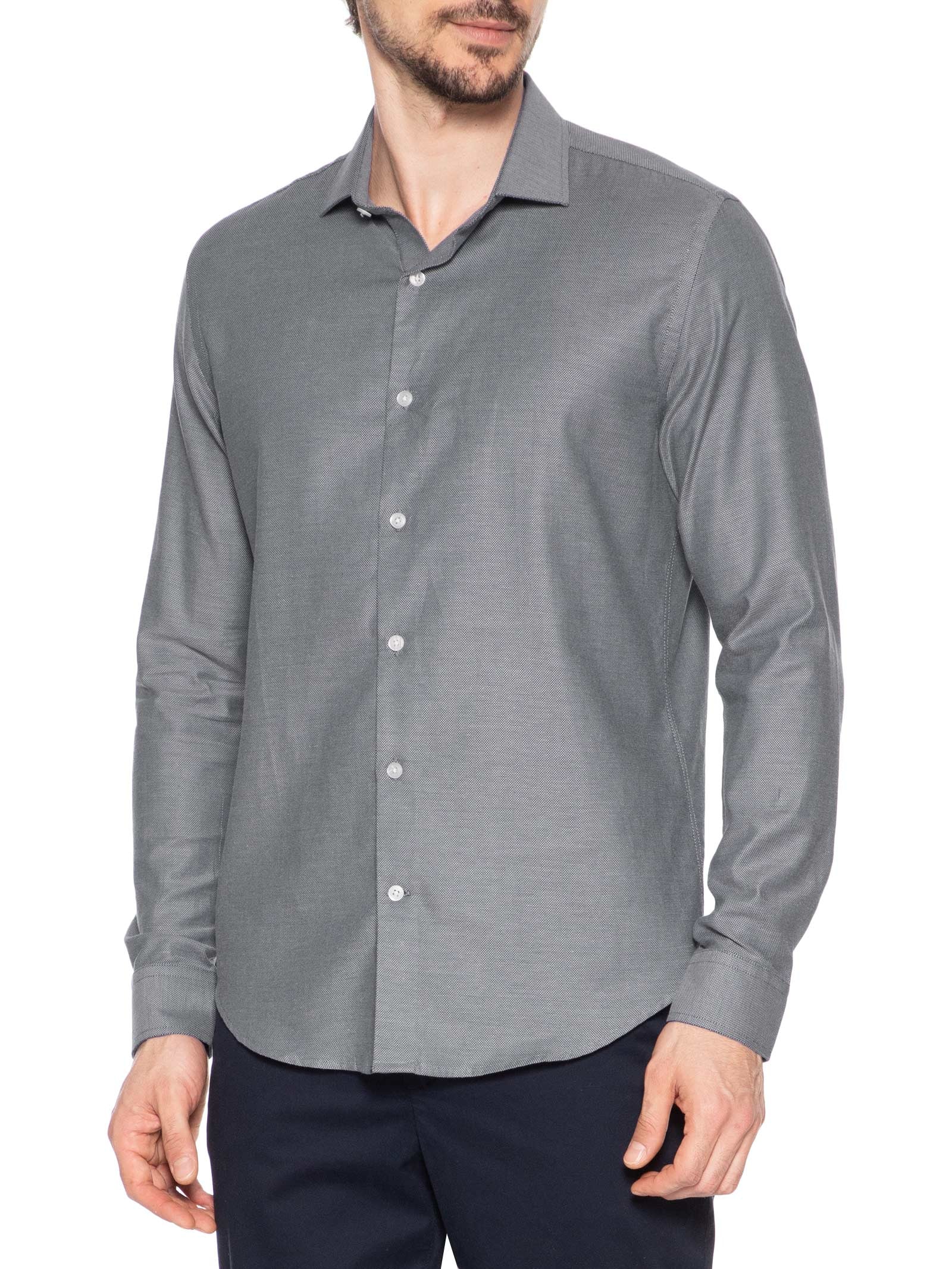 Camisa Social Masculina Maquinetada Perdiz Regular Fit Algodão Egípcio Cinza Sergio K