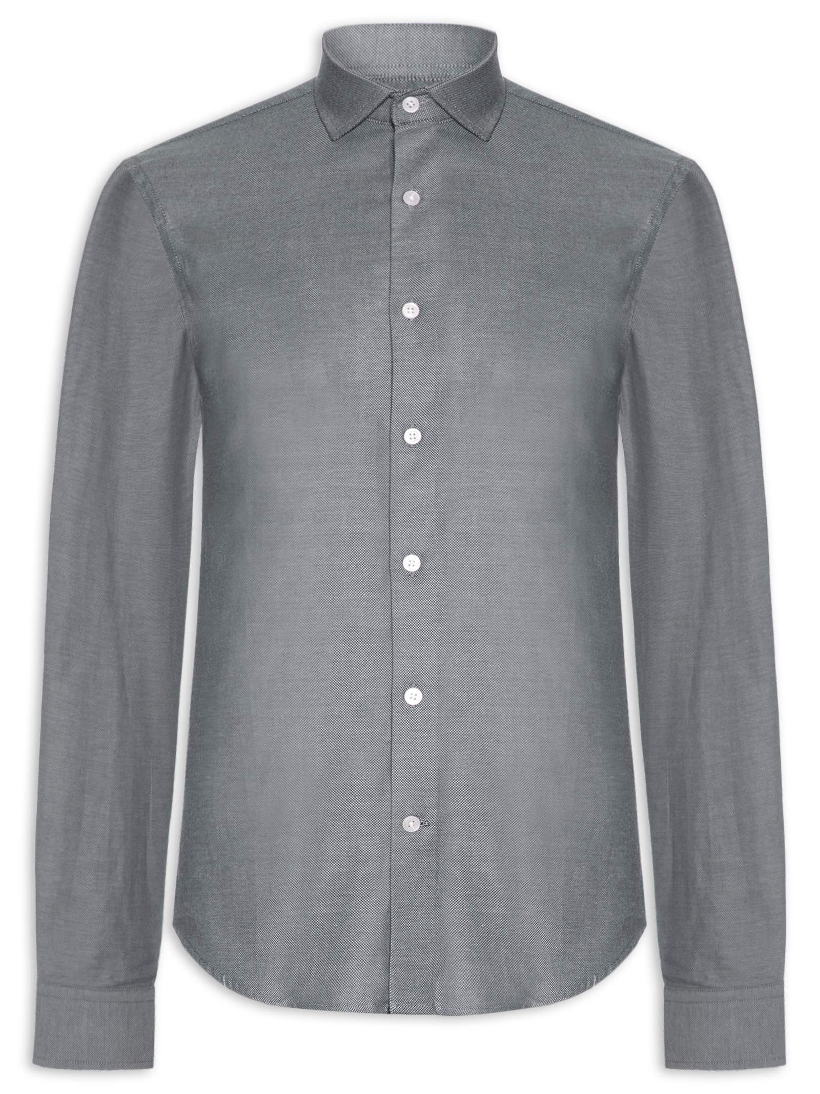 Camisa Social Masculina Maquinetada Perdiz Regular Fit Algodão Egípcio Cinza Sergio K