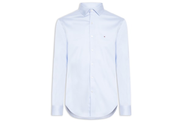 Camisa Social Masculina Regular Fit Logo No Peito Stretch - Azul