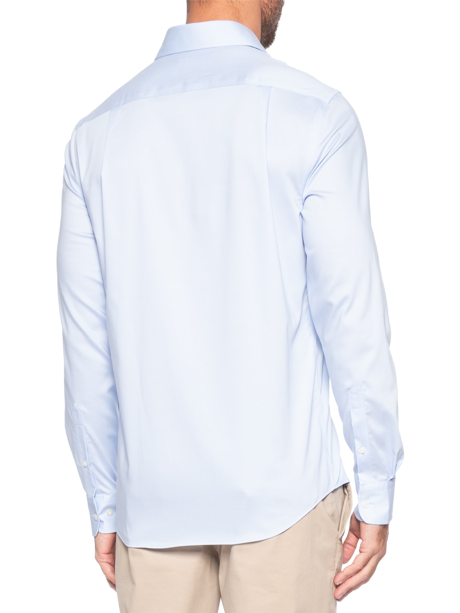 Camisa Social Masculina Regular Fit Logo No Peito Stretch Azul Tommy Hilfiger