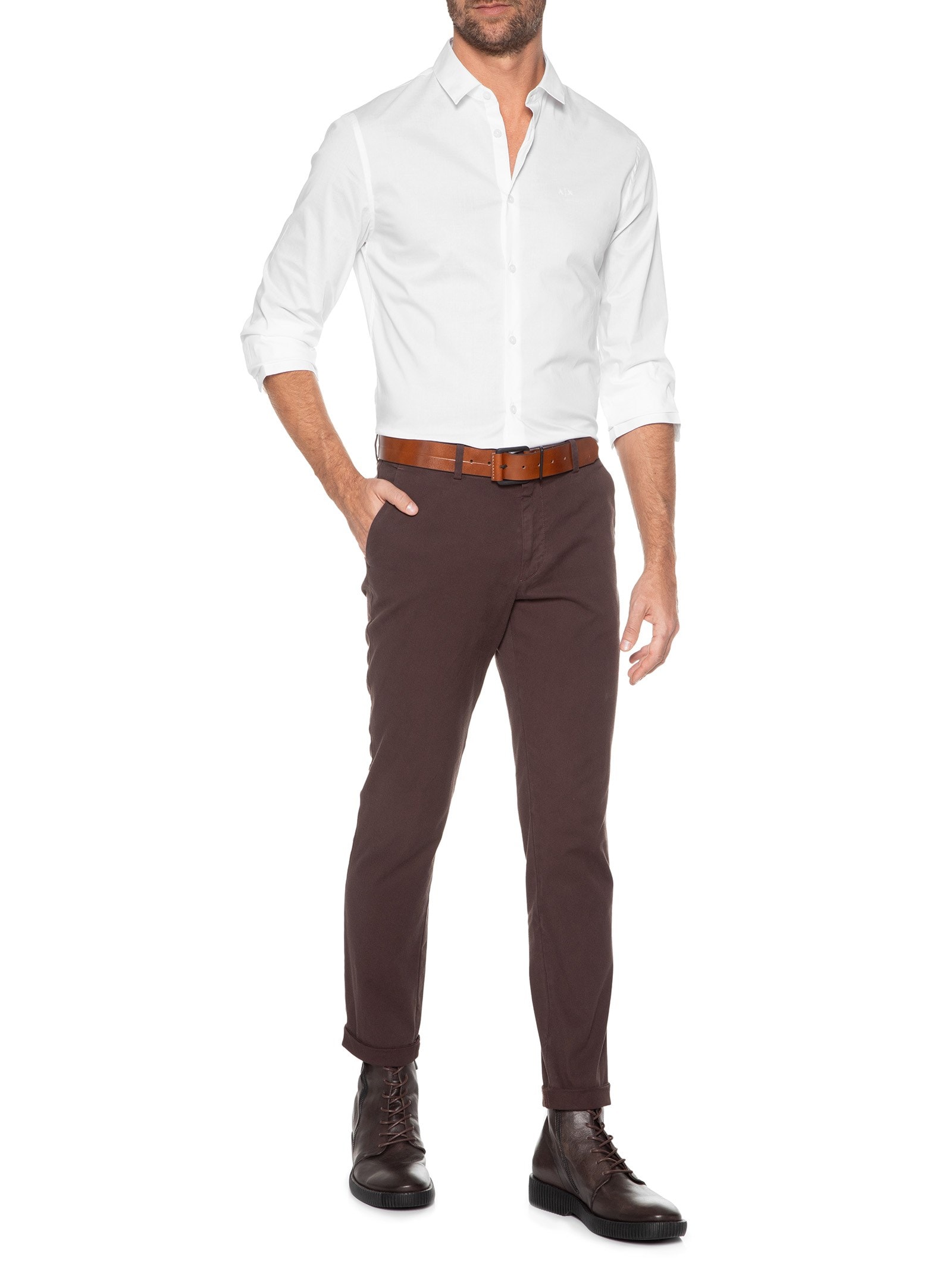 Camisa Social Masculina Slim Fit Em Algodão  Branco Armani Exchange