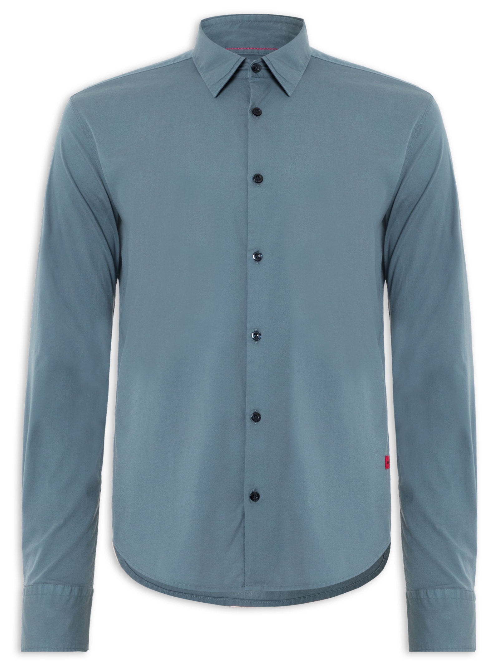 Camisa Social Masculina Slim-Fit Stretch Ermo Azul Hugo