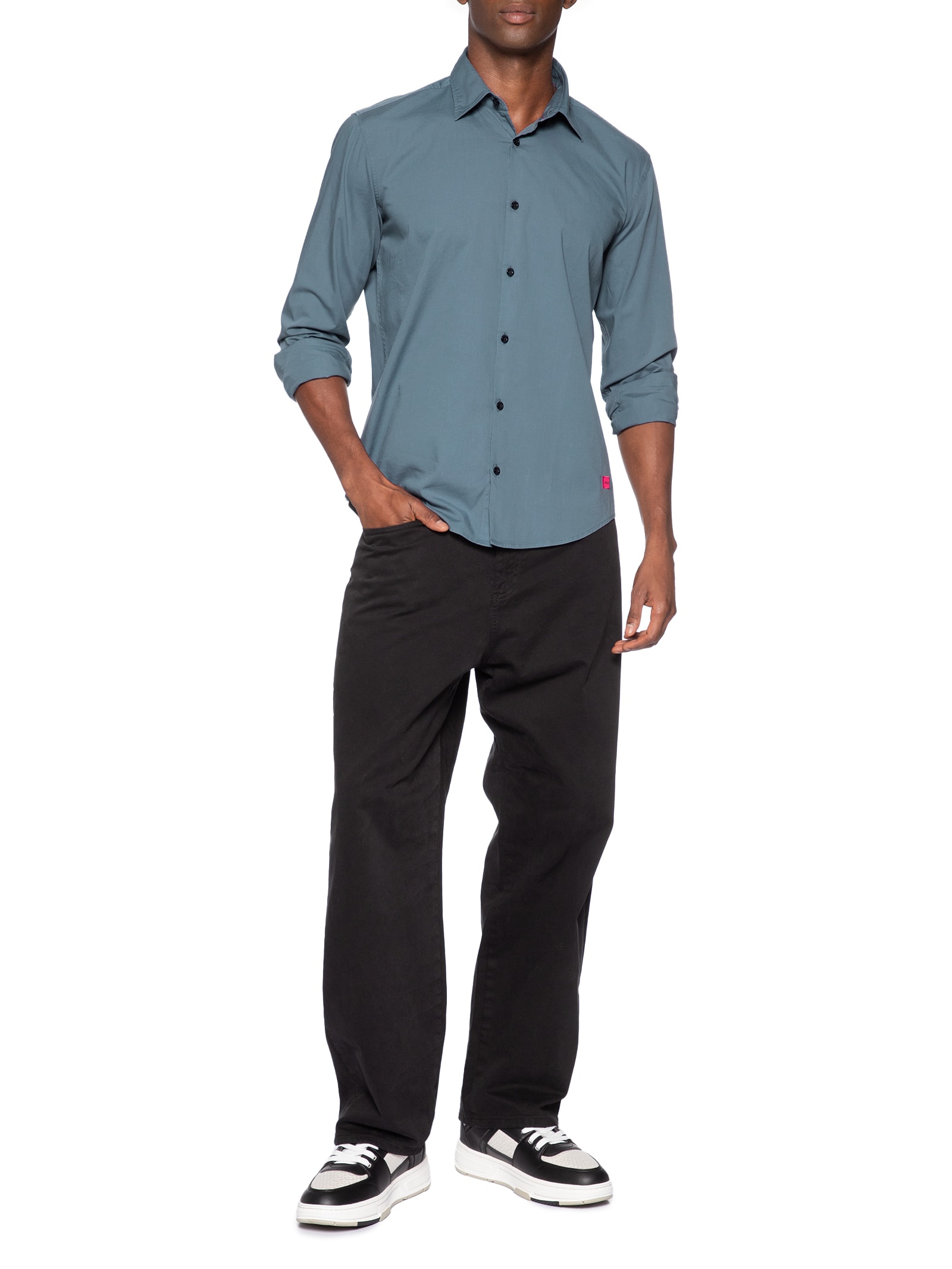 Camisa Social Masculina Slim-Fit Stretch Ermo Azul Hugo