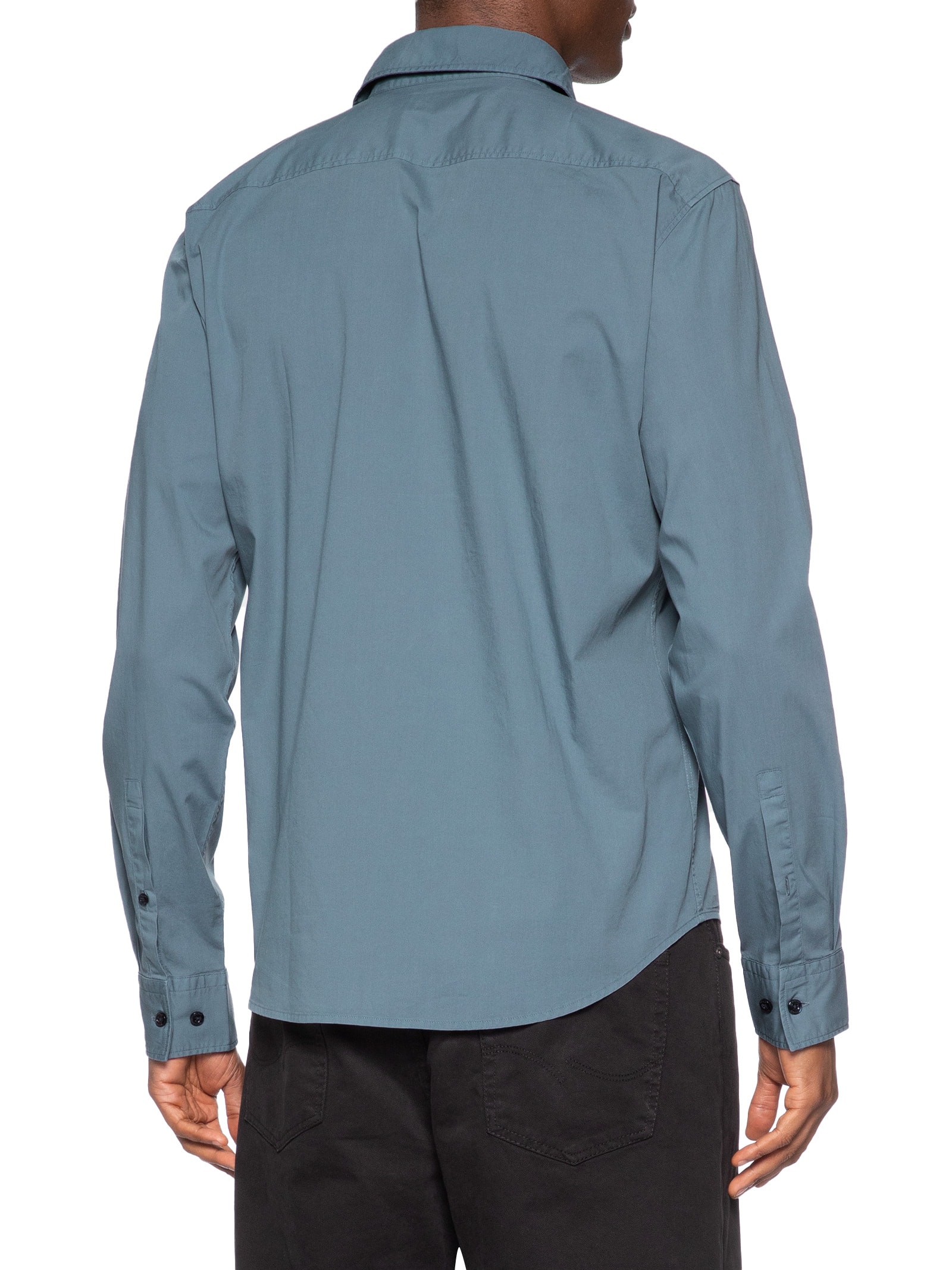 Camisa Social Masculina Slim-Fit Stretch Ermo Azul Hugo