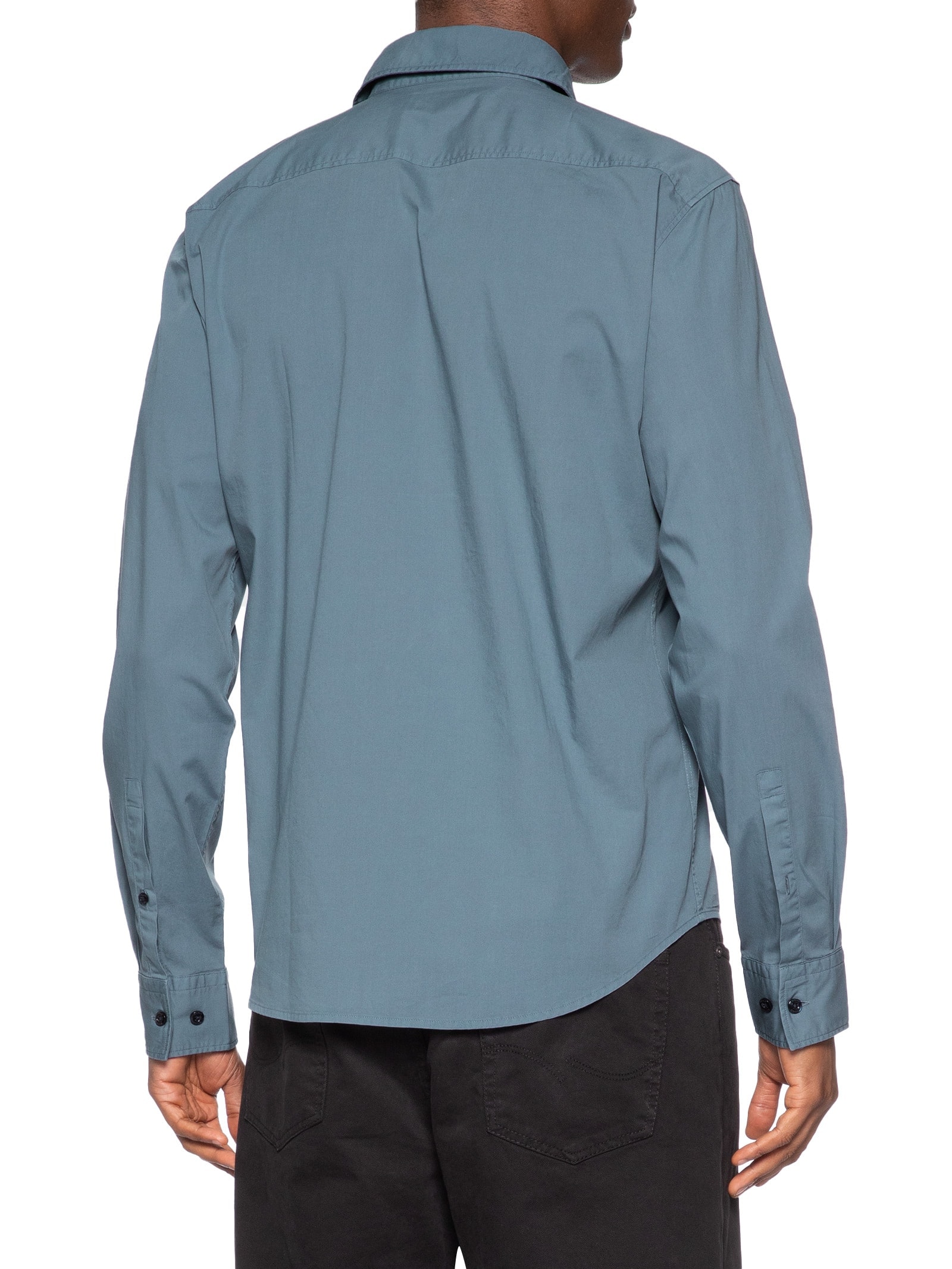 Camisa Social Masculina Slim-Fit Stretch Ermo Azul Hugo