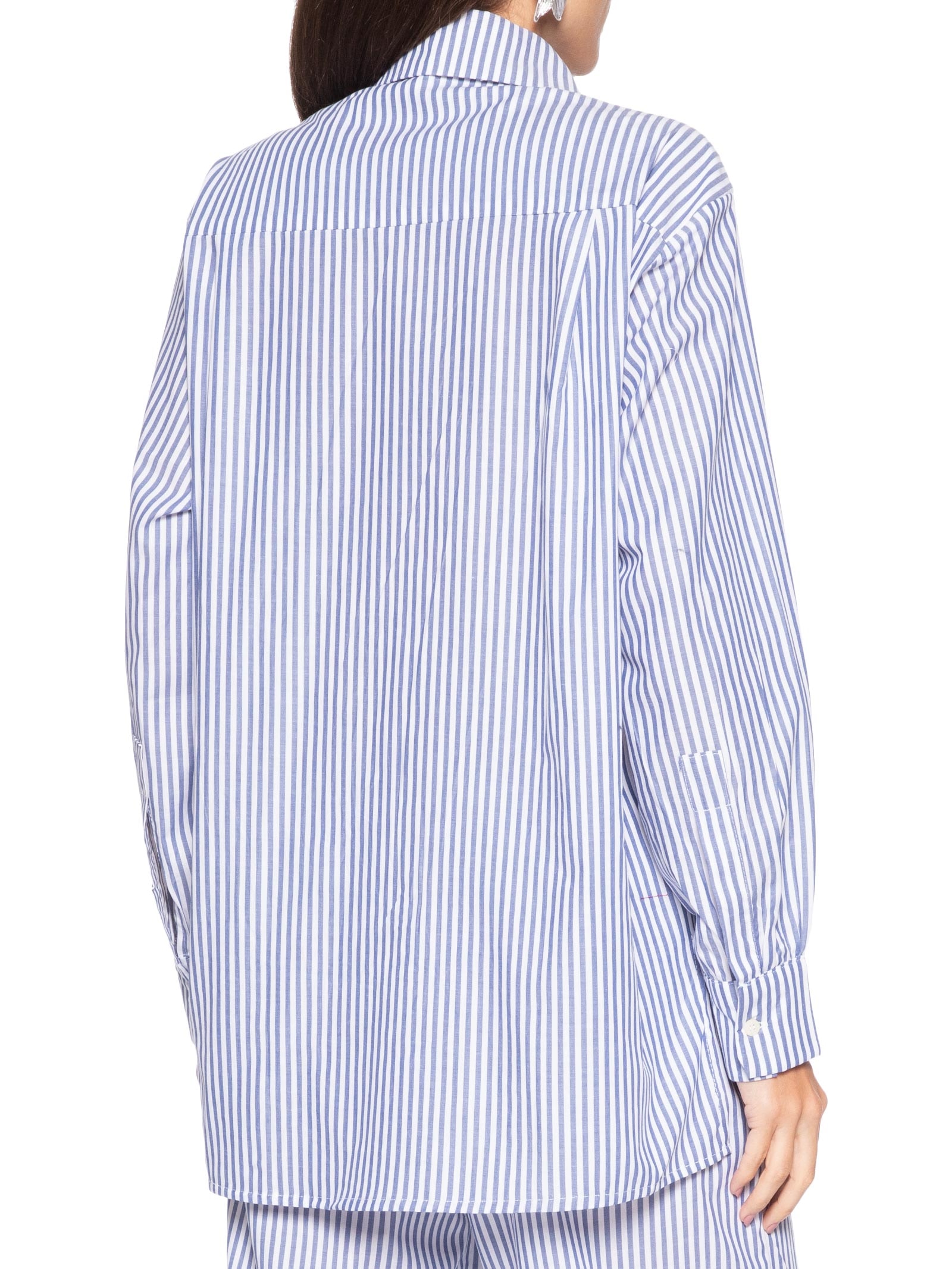 Camisa Tricoline Listras Feminina Azul Panô