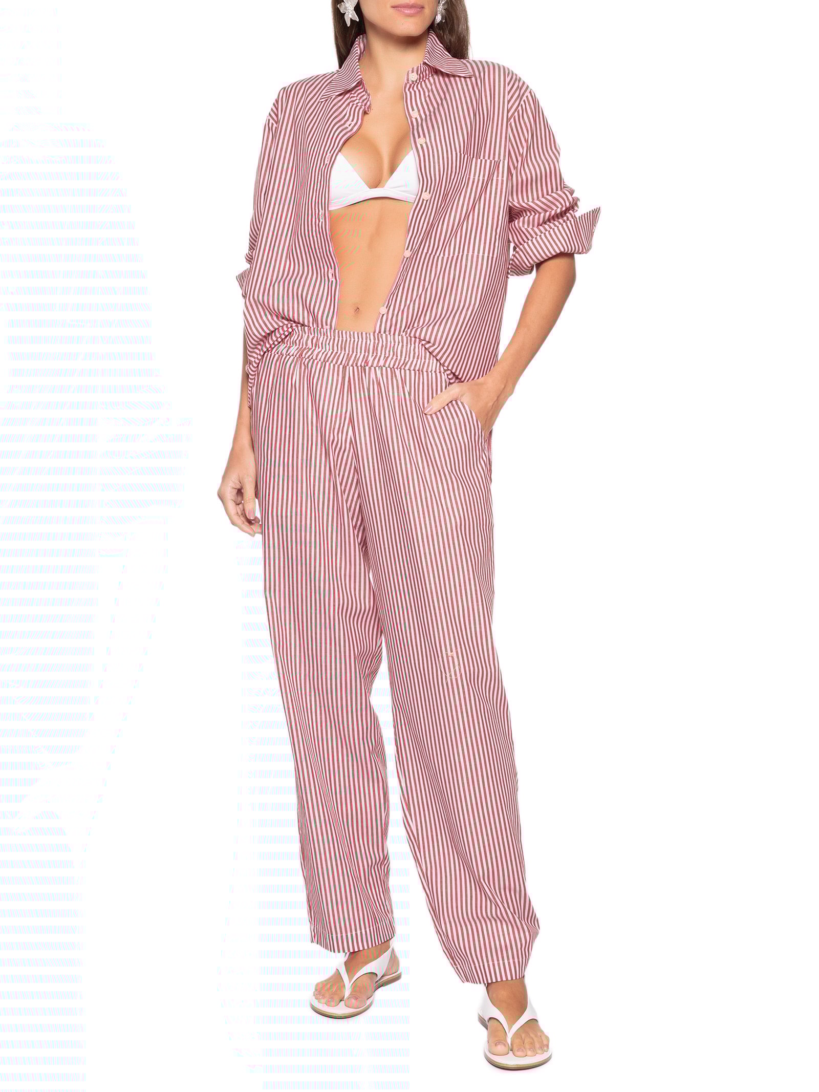 Camisa Tricoline Listras Feminina – Vermelho Panô