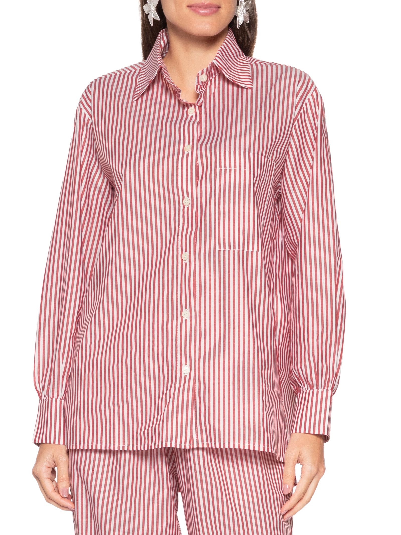 Camisa Tricoline Listras Feminina – Vermelho Panô