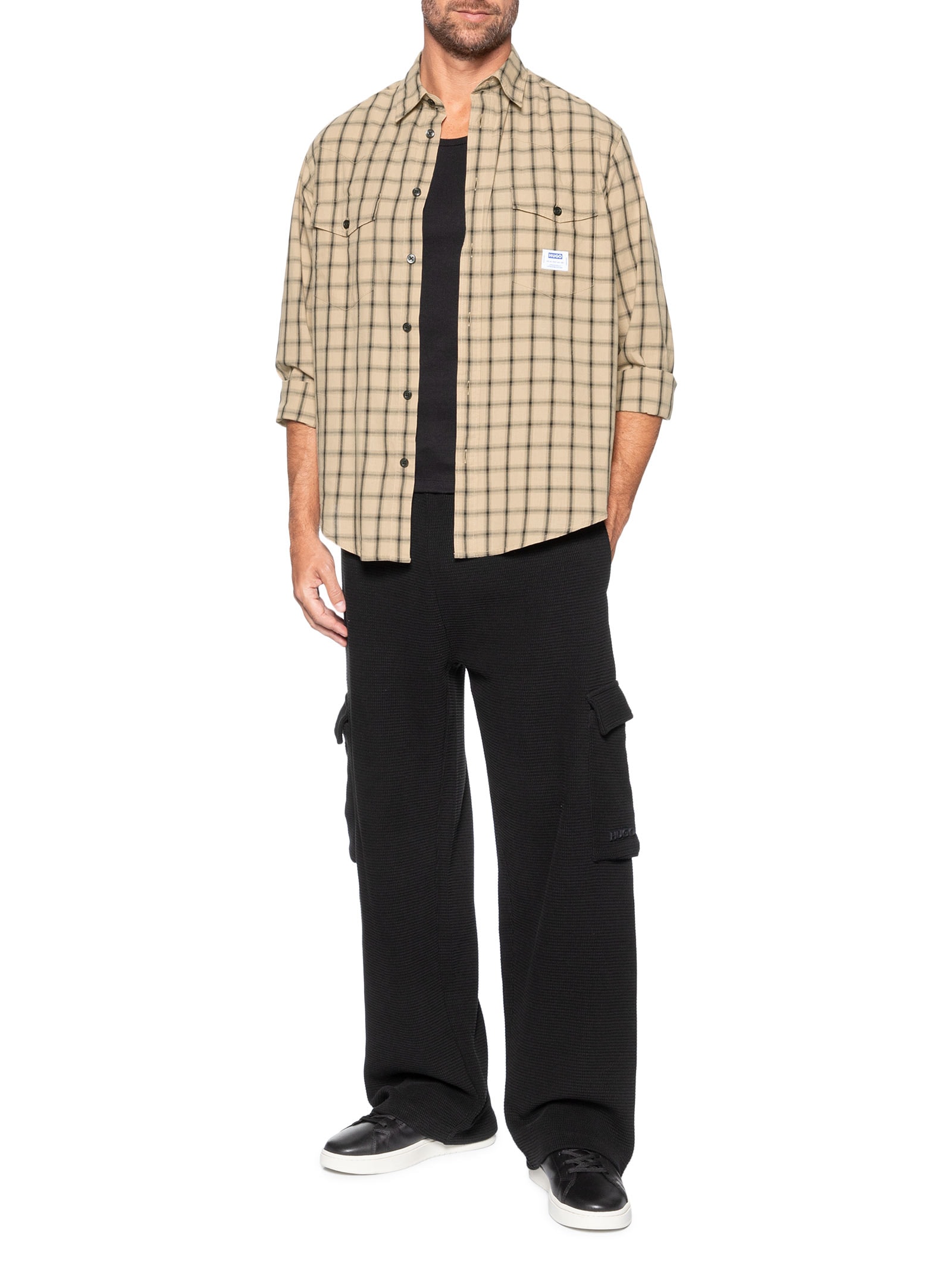 Camisa Xadrez Masculina Ebaltow Bege Hugo