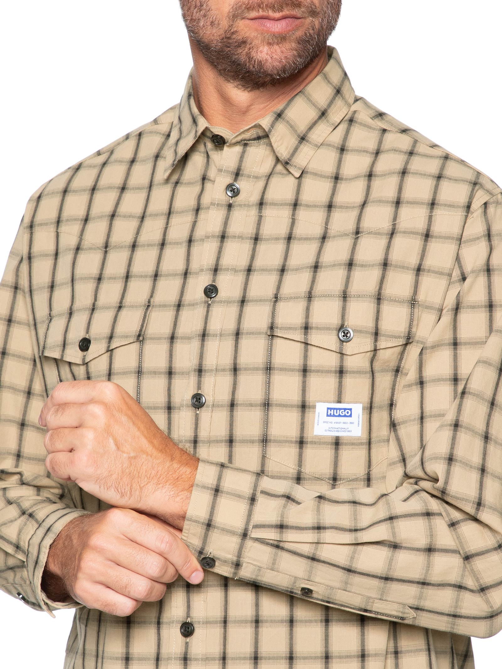 Camisa Xadrez Masculina Ebaltow Bege Hugo