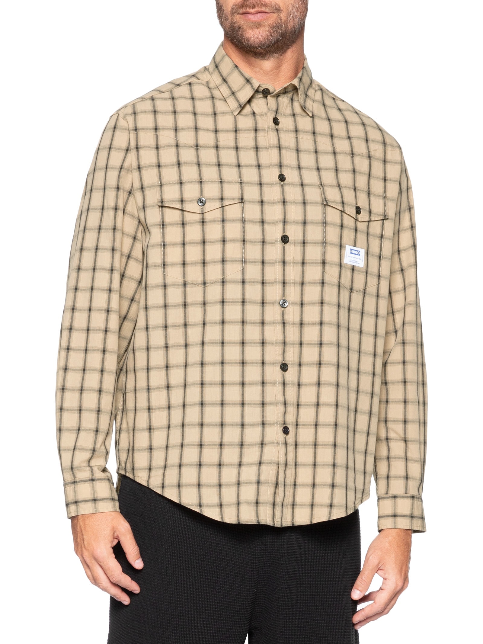 Camisa Xadrez Masculina Ebaltow Bege Hugo