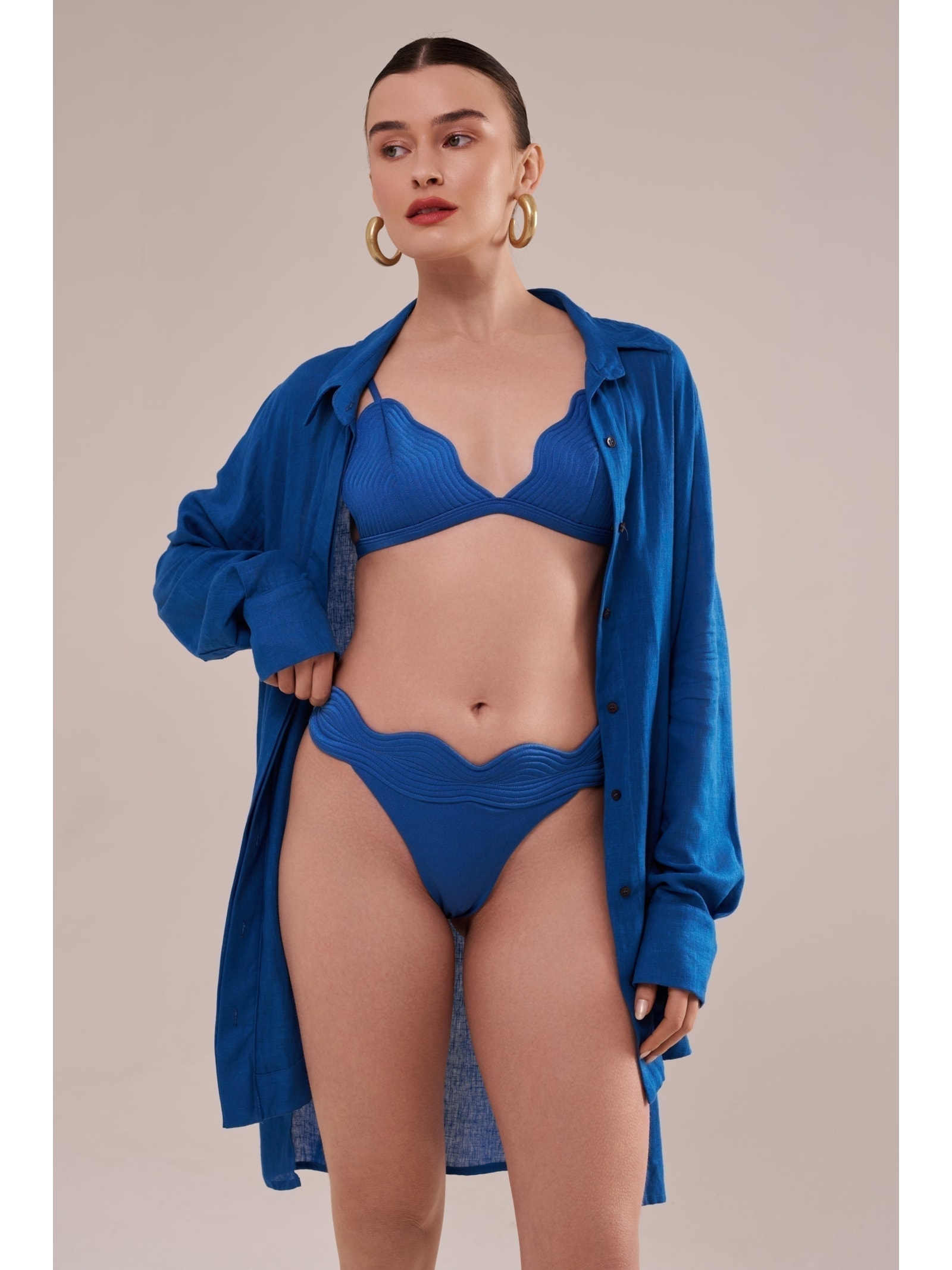 camisão em viscose com linho orla azul Suntime