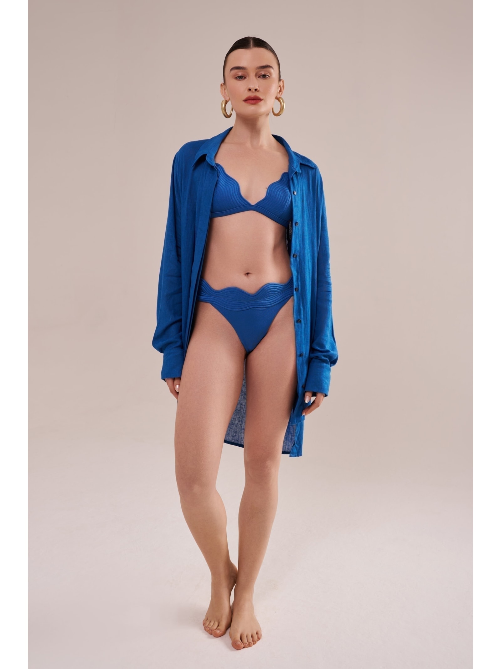 camisão em viscose com linho orla azul Suntime