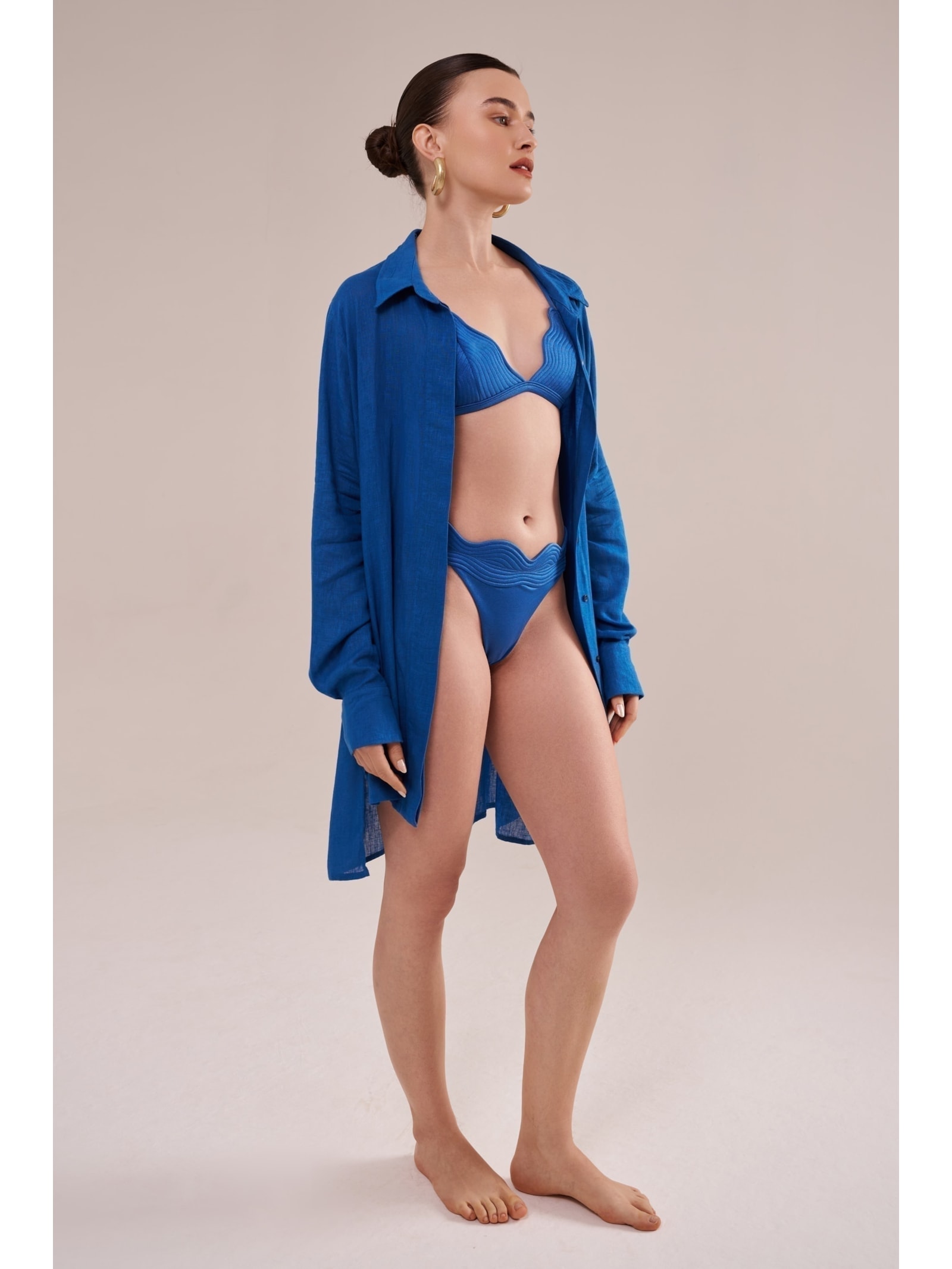 camisão em viscose com linho orla azul Suntime