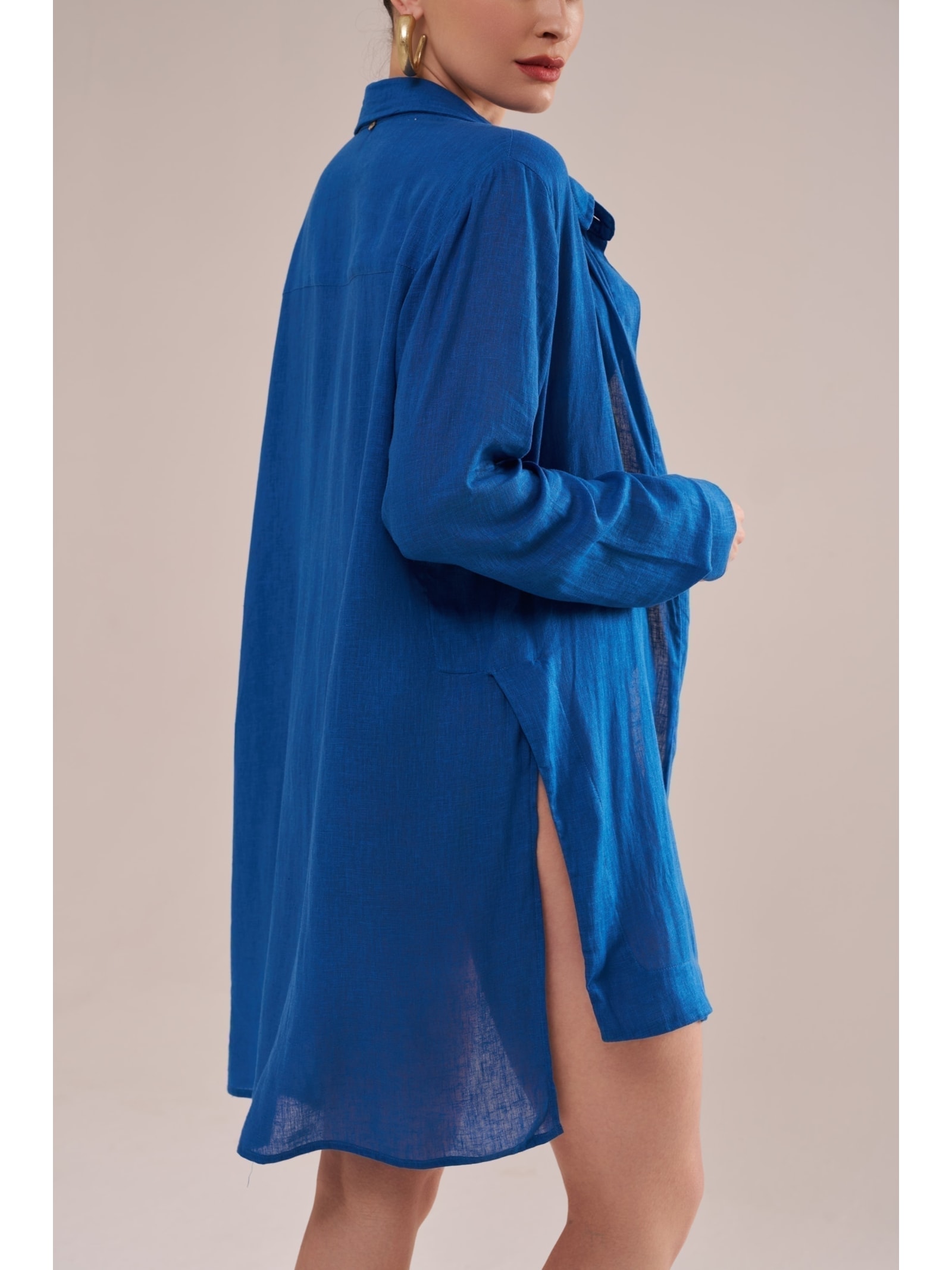 camisão em viscose com linho orla azul Suntime