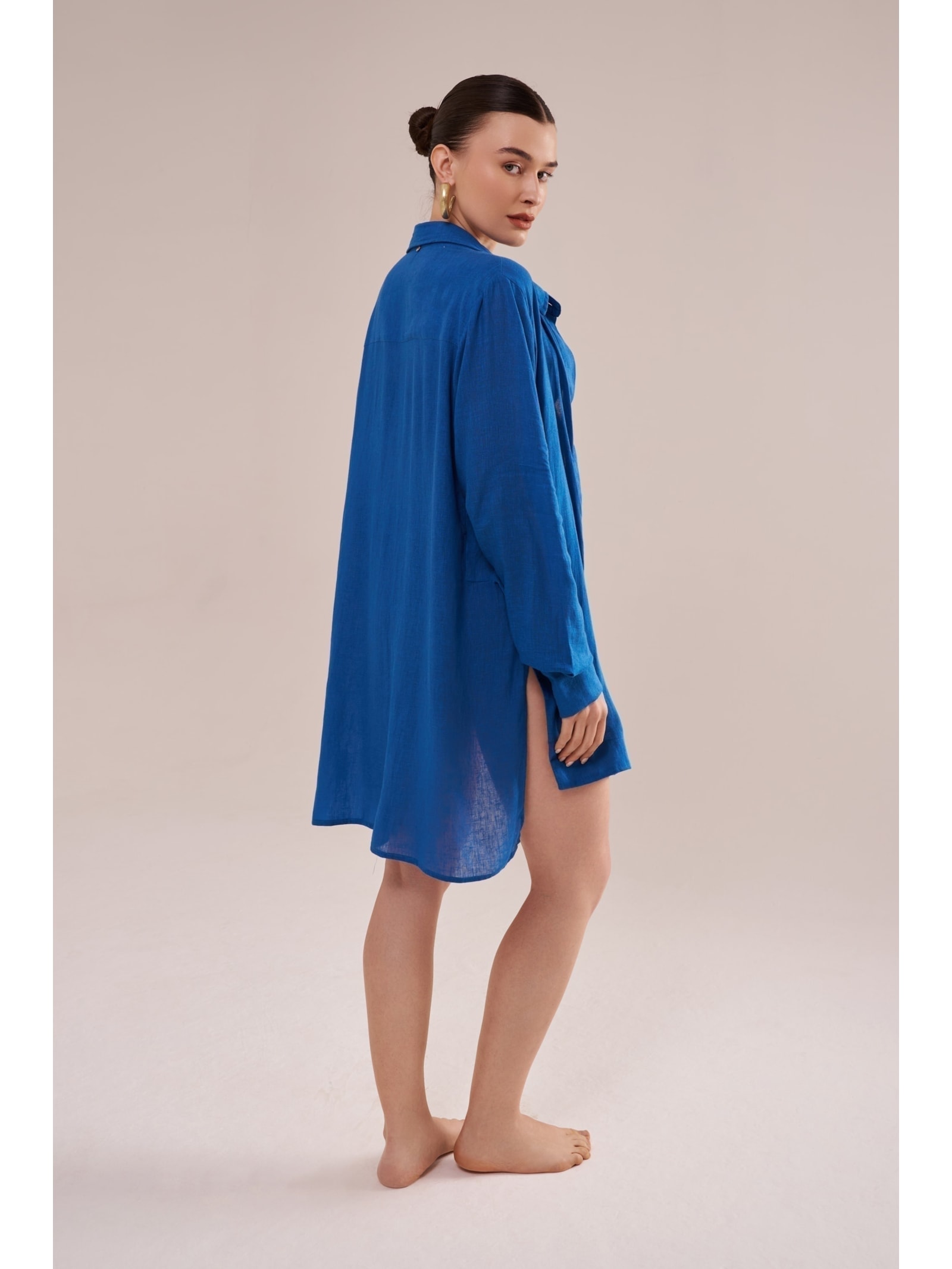 camisão em viscose com linho orla azul Suntime