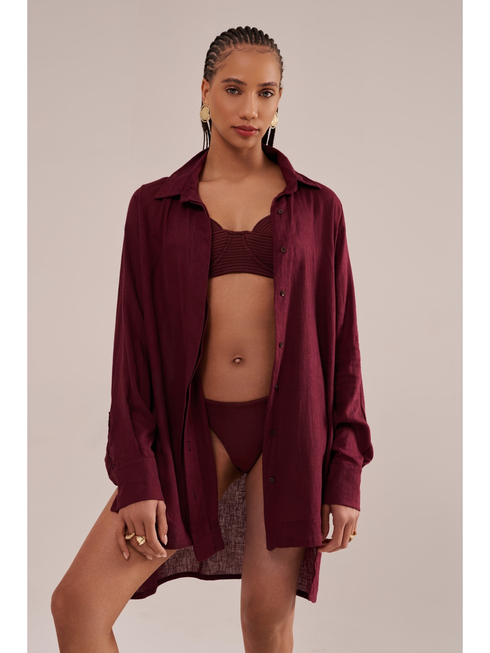 camisão em viscose com linho orla cabernet Suntime