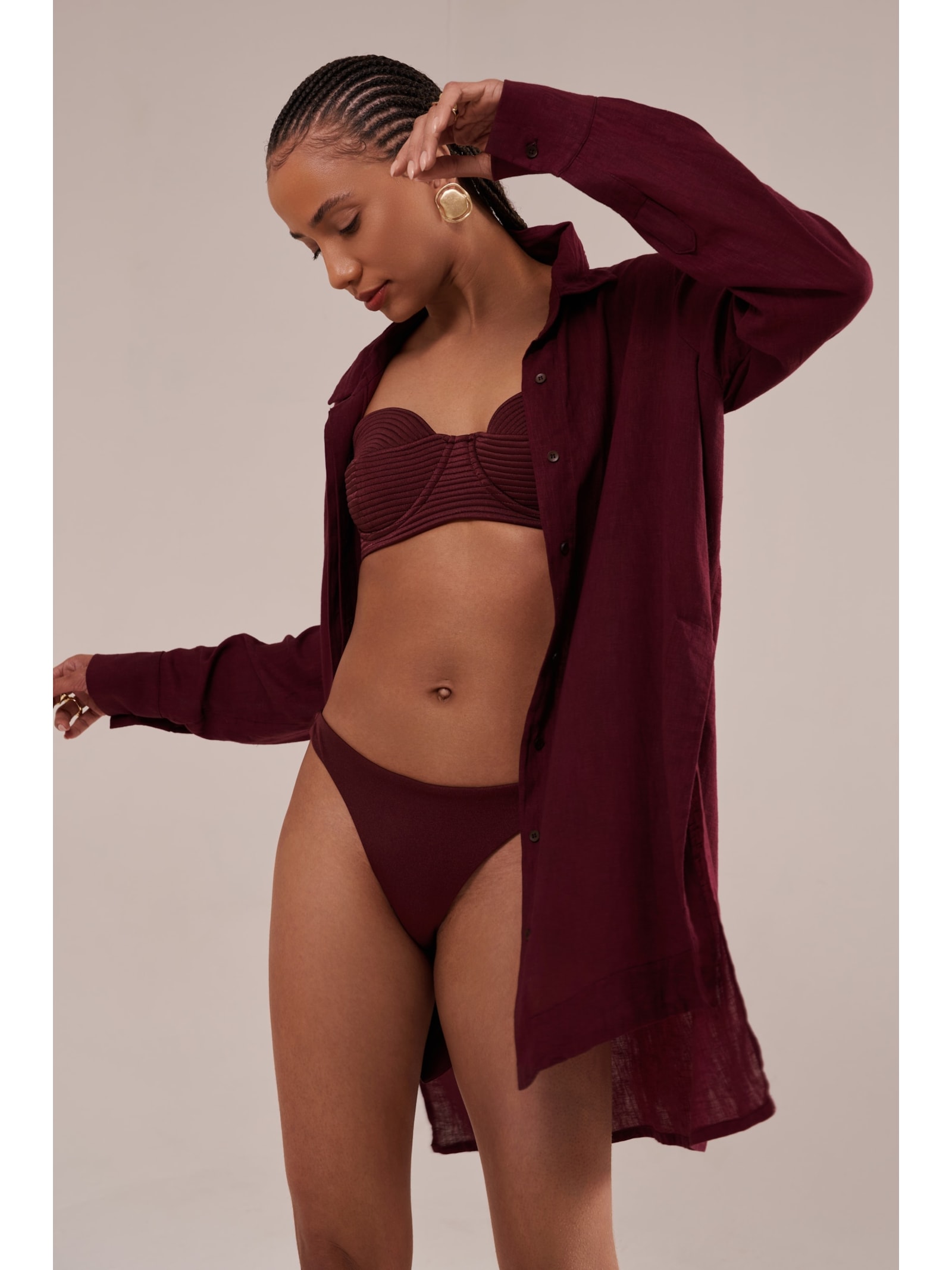 camisão em viscose com linho orla cabernet Suntime