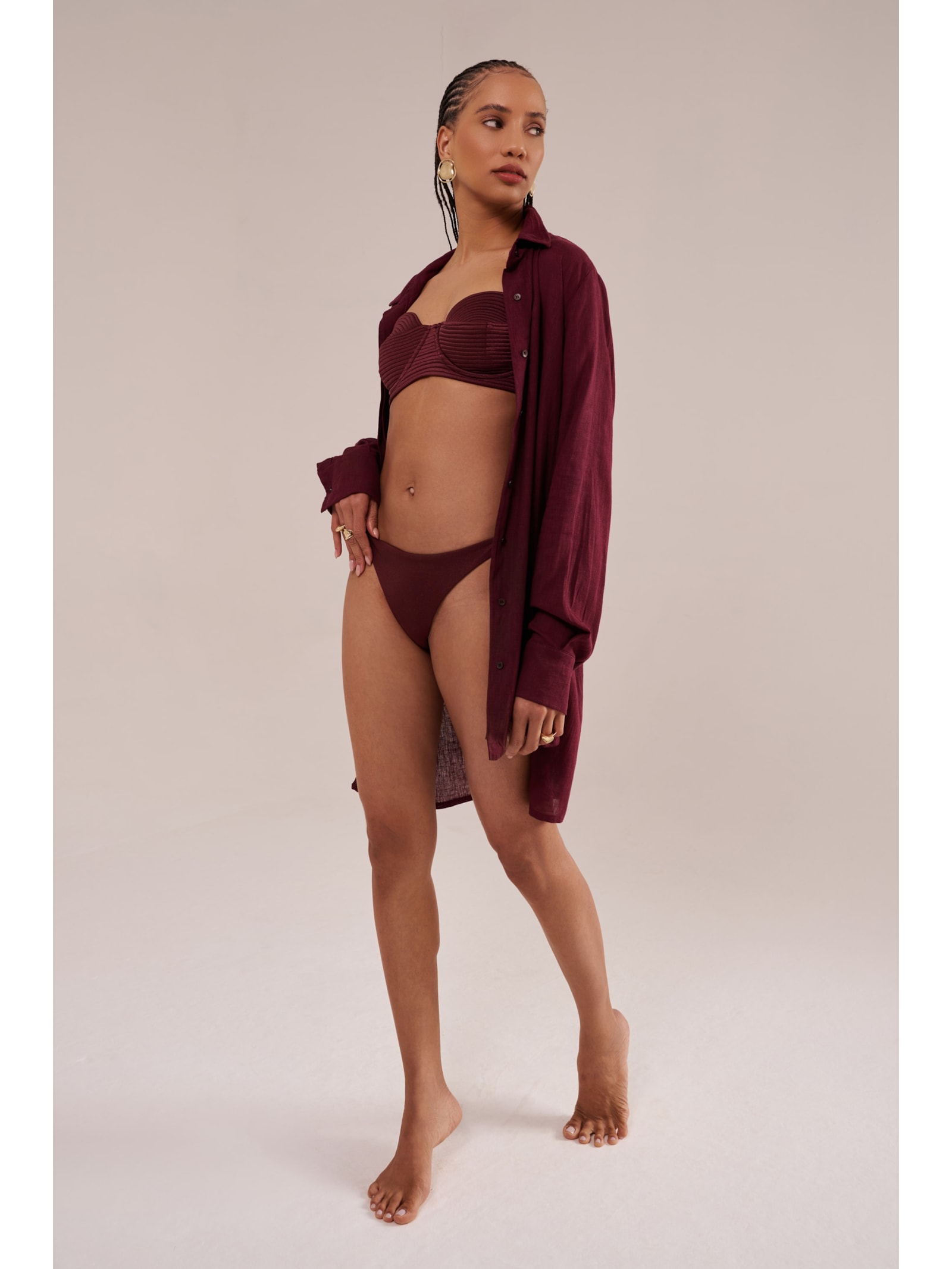 camisão em viscose com linho orla cabernet Suntime