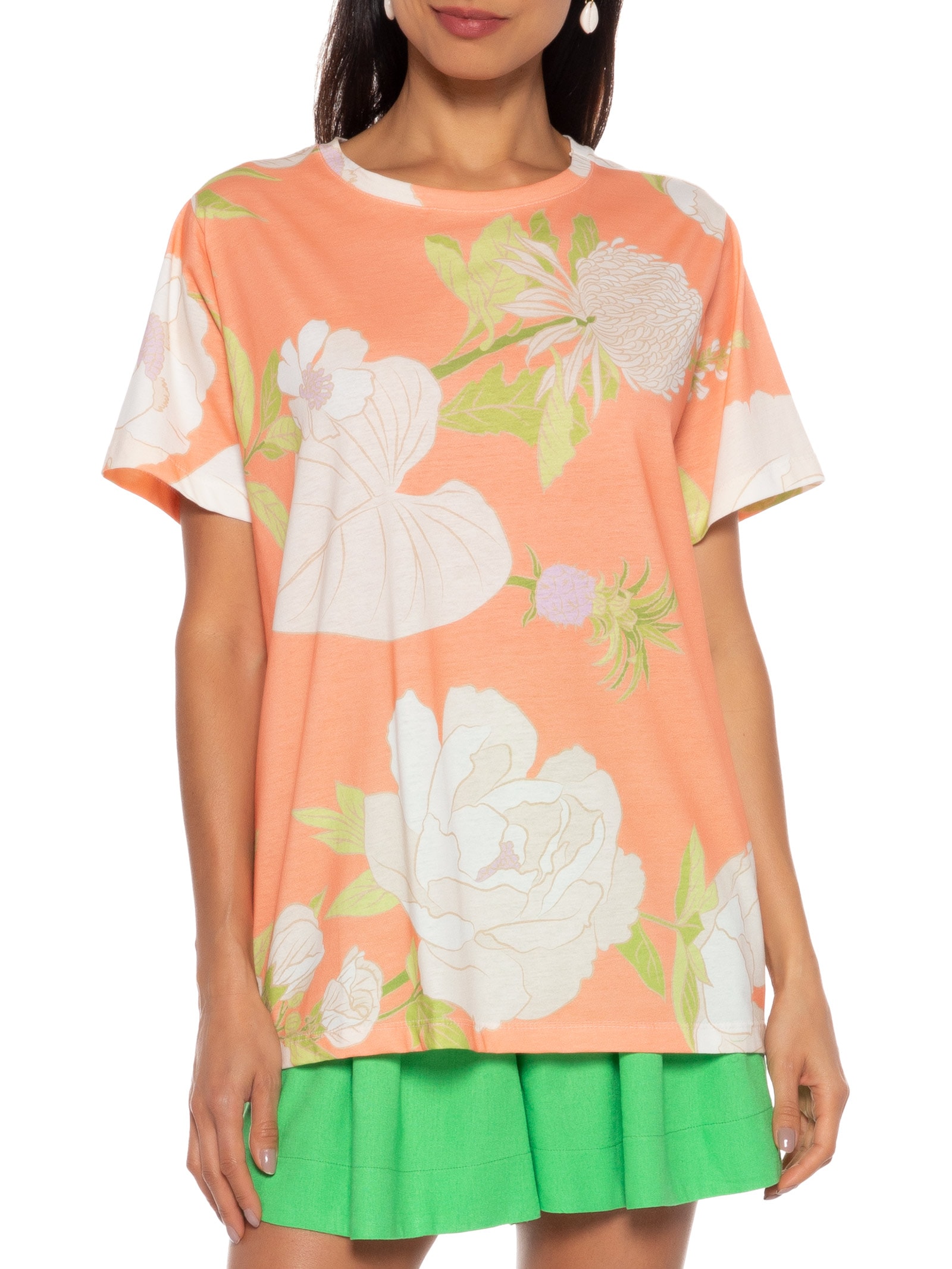 Camiseta Básica Calor Floral Laranja Farm