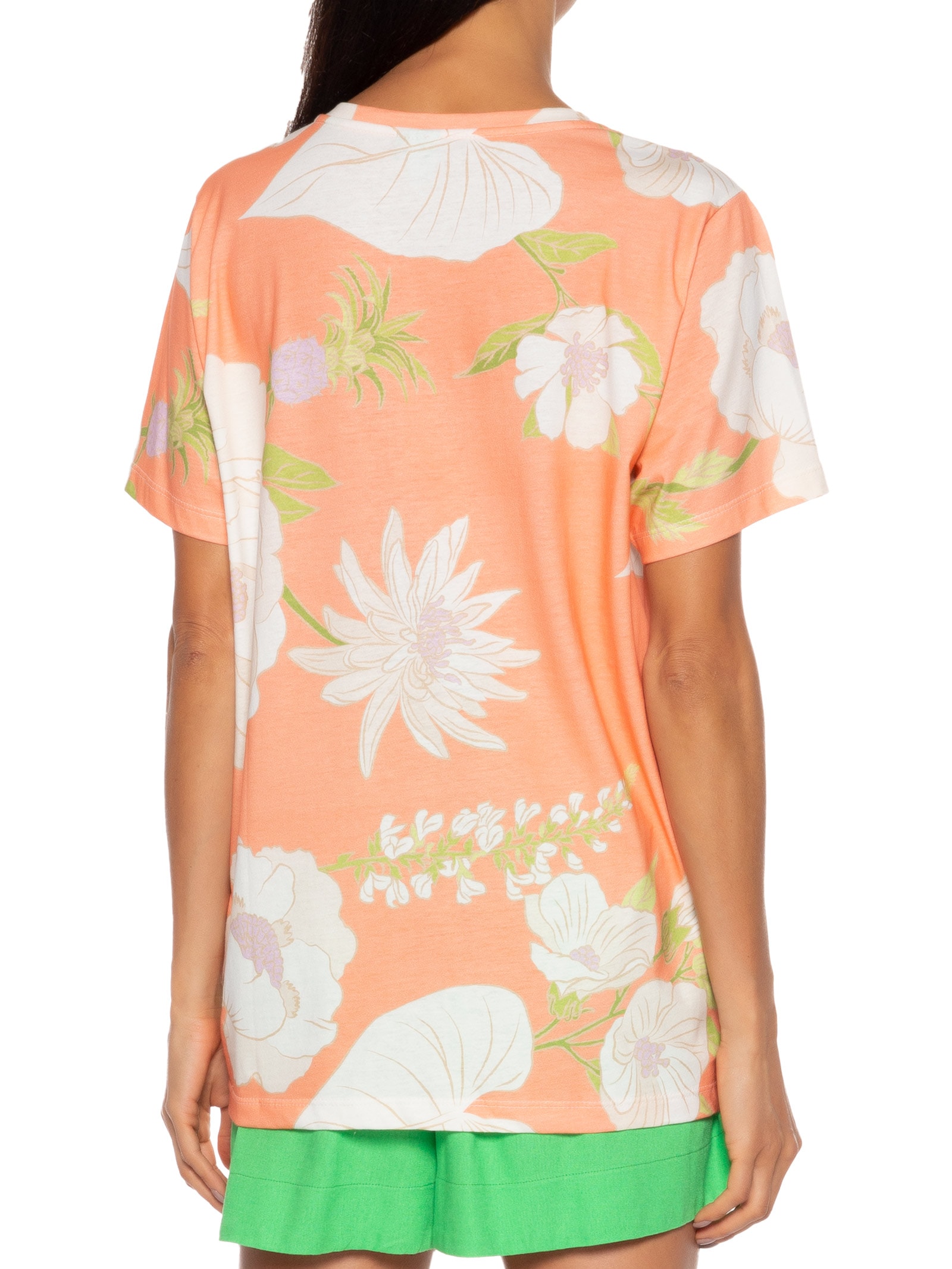 Camiseta Básica Calor Floral Laranja Farm