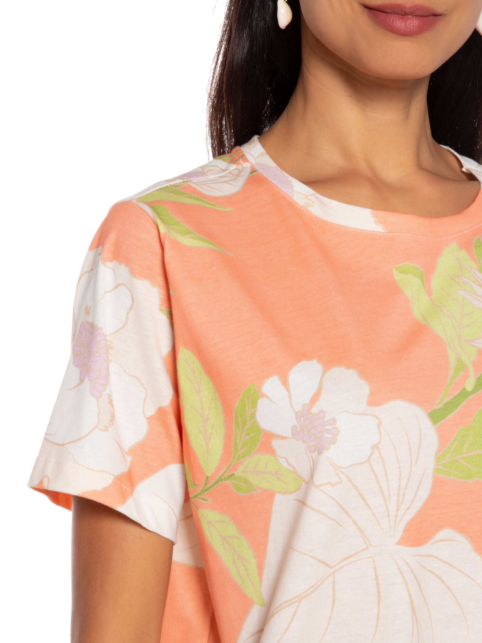 Camiseta Básica Calor Floral Laranja Farm