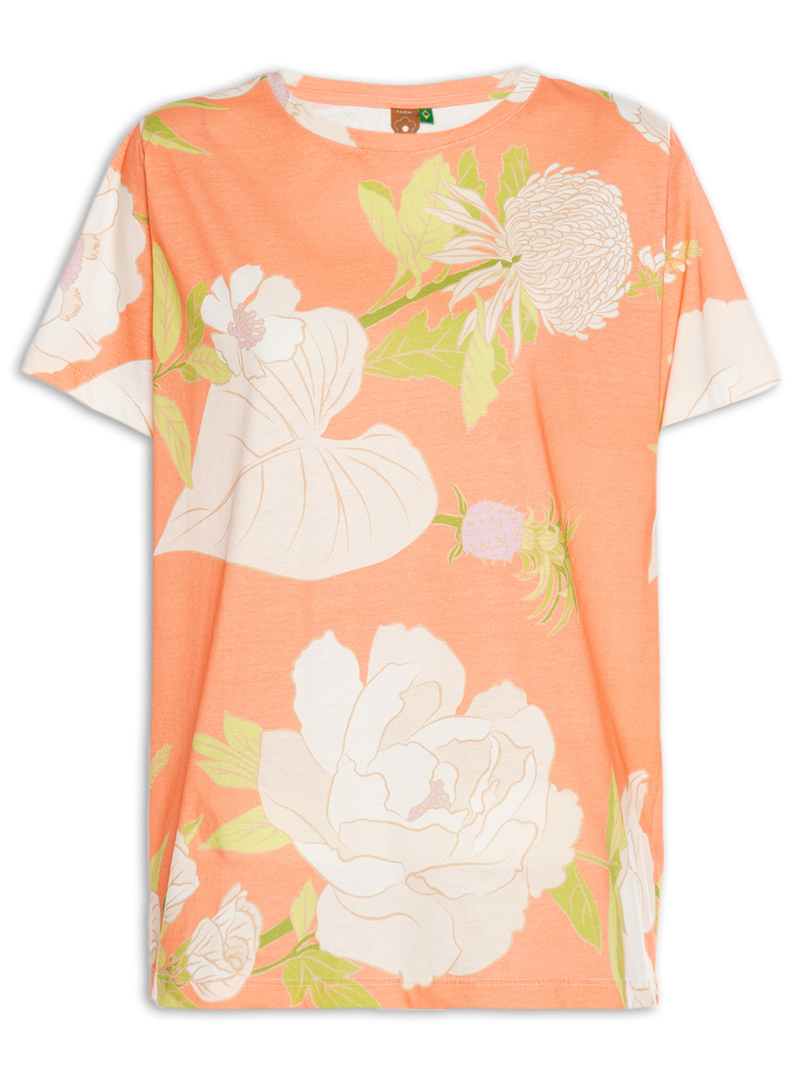 Camiseta Básica Calor Floral Laranja Farm