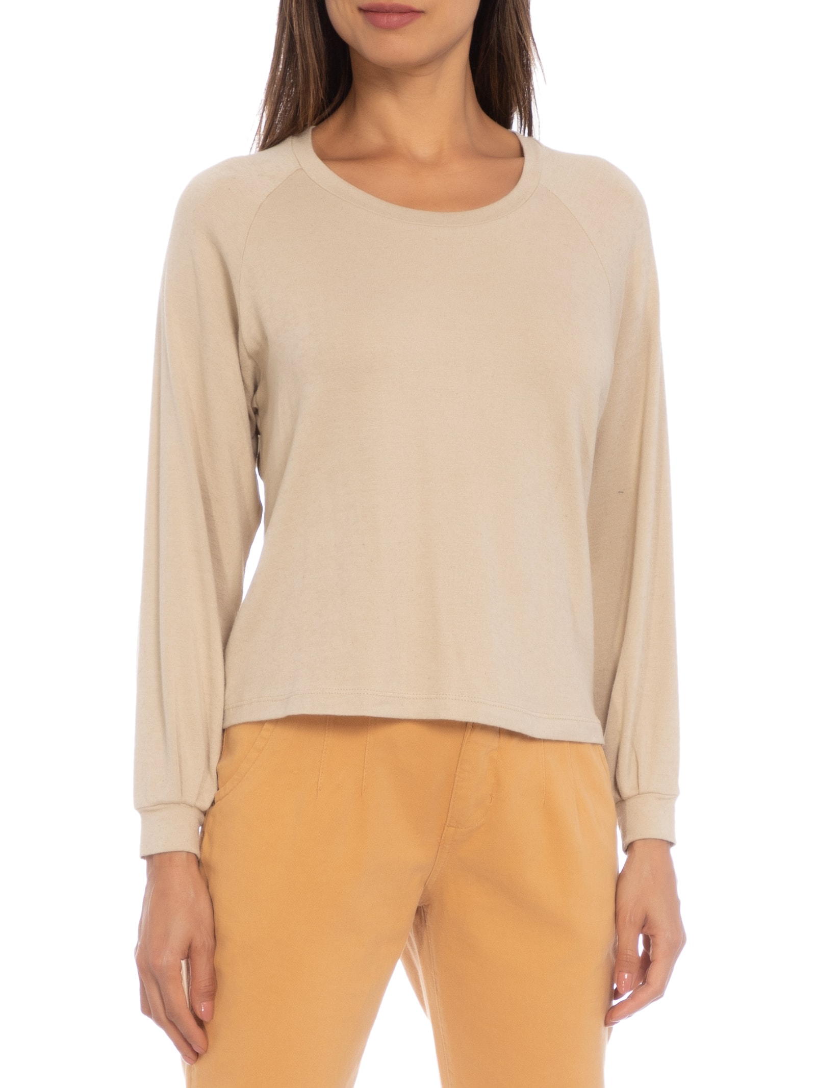 Camiseta Básica Manga Longa Raglan Bege Basiq