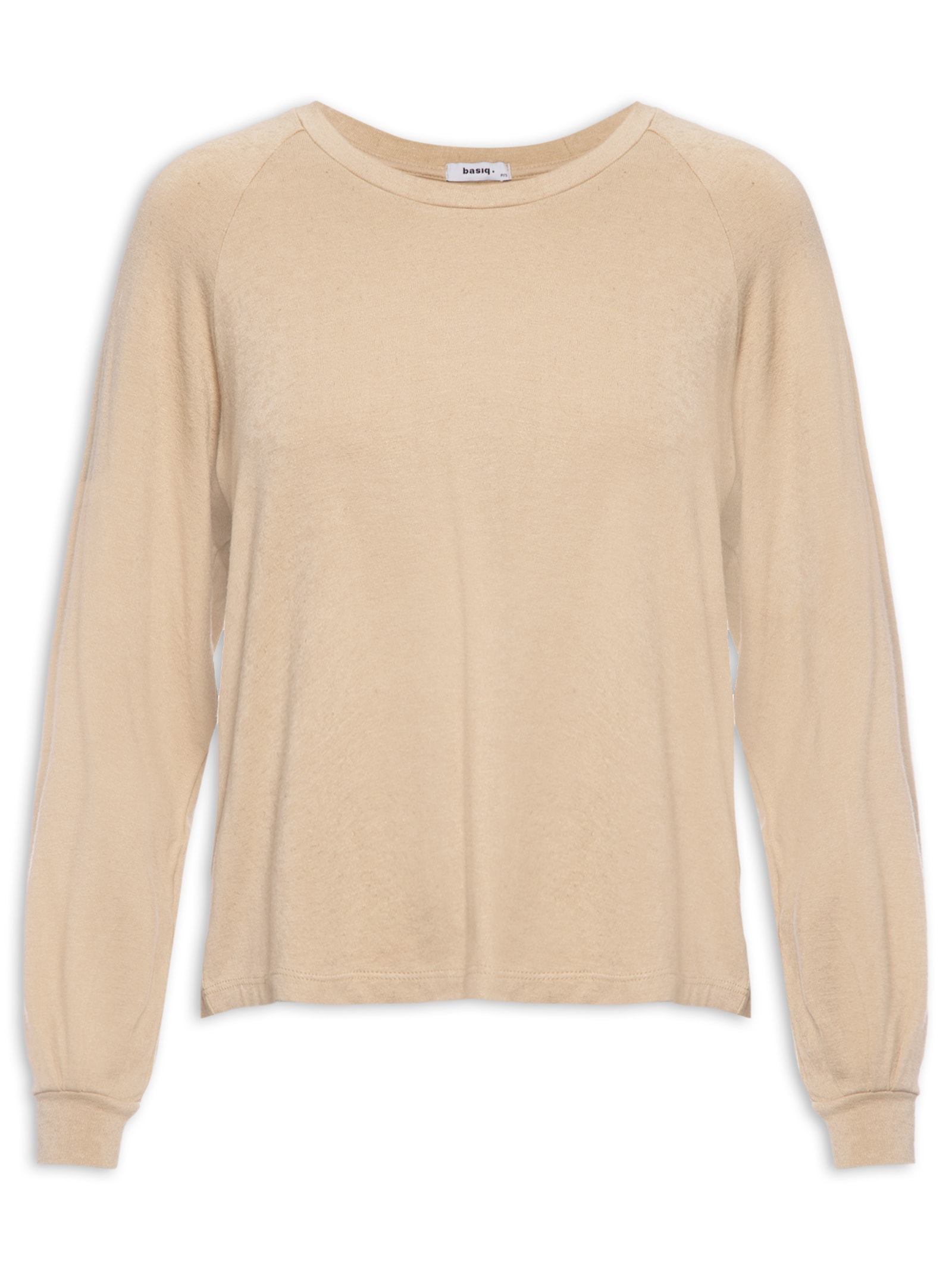 Camiseta Básica Manga Longa Raglan Bege Basiq