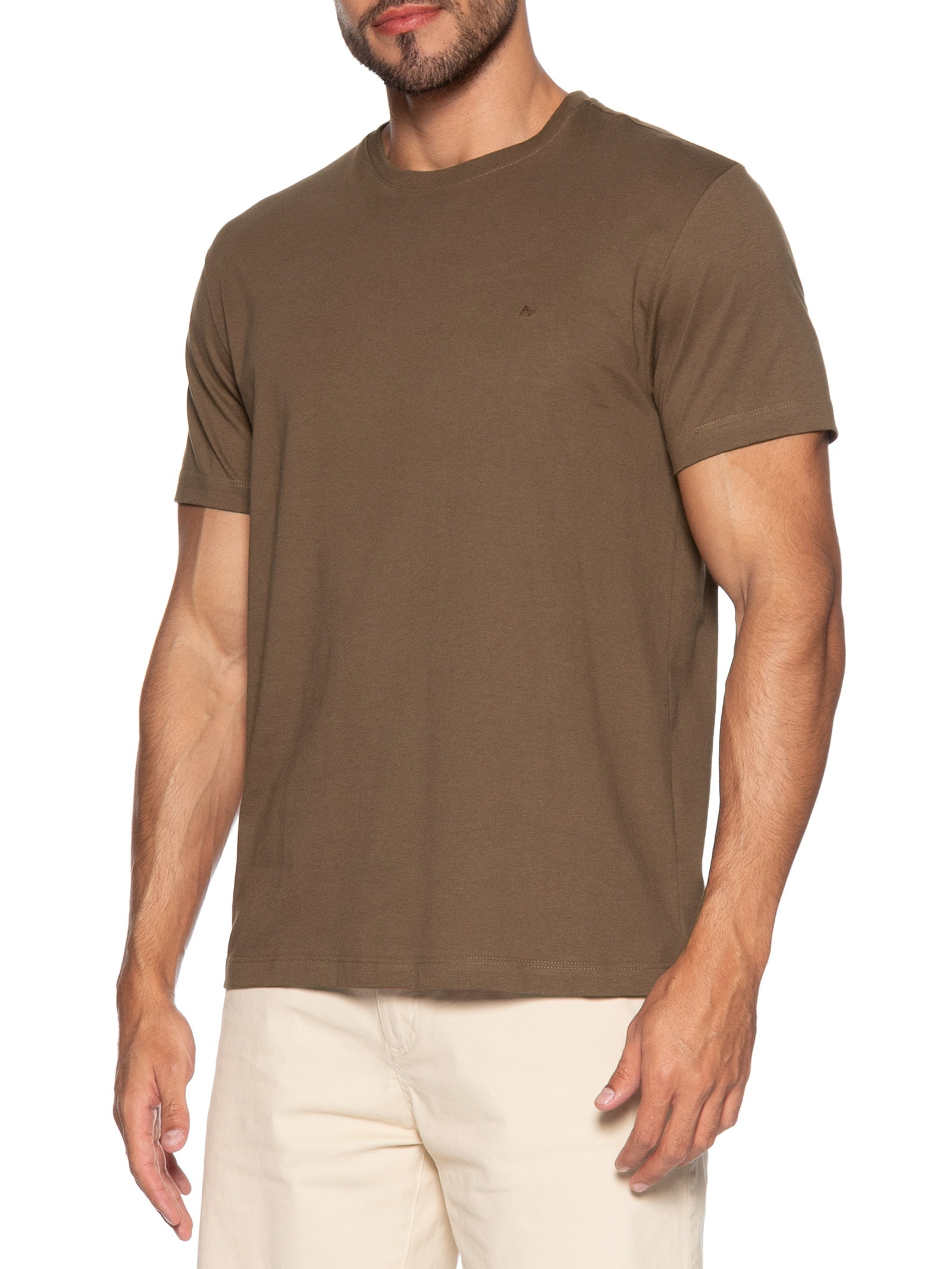 Camiseta Básica Masculina em Algodão Marrom Aramis