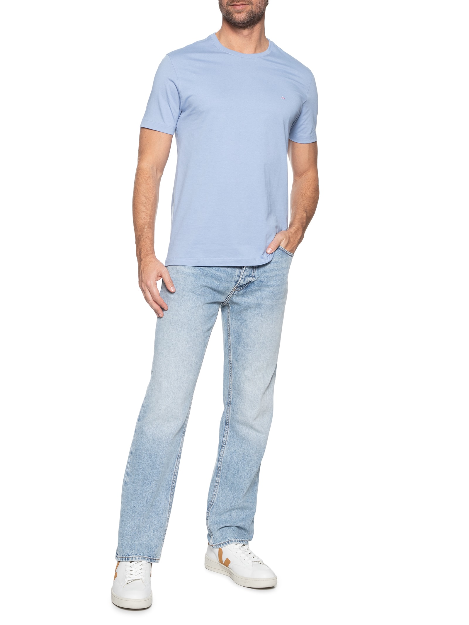 Camiseta Básica Masculina em Algodão – Azul Celeste Aramis