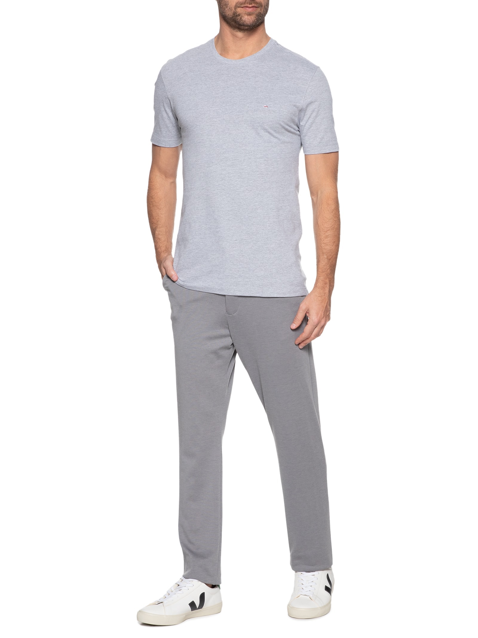 Camiseta Básica Masculina em Algodão – Cinza Claro Aramis